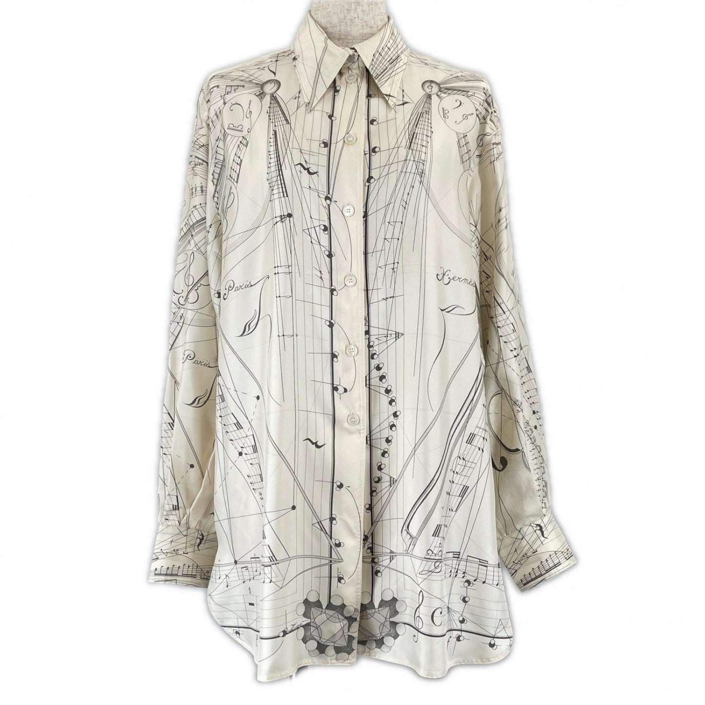 HERMES Long sleeve shirt E3939 silk Ivory 40