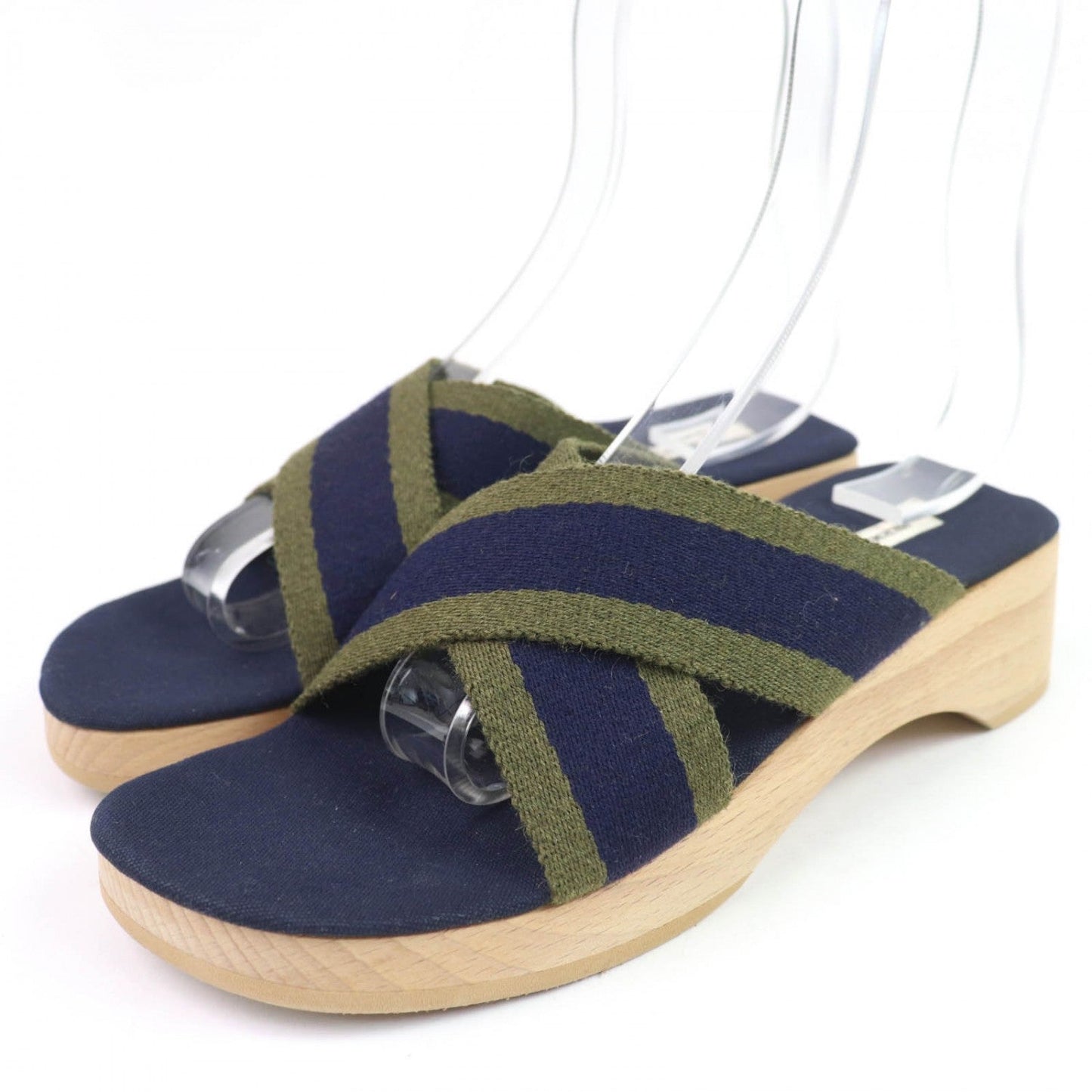 HERMES Sandals canvas Navy 36