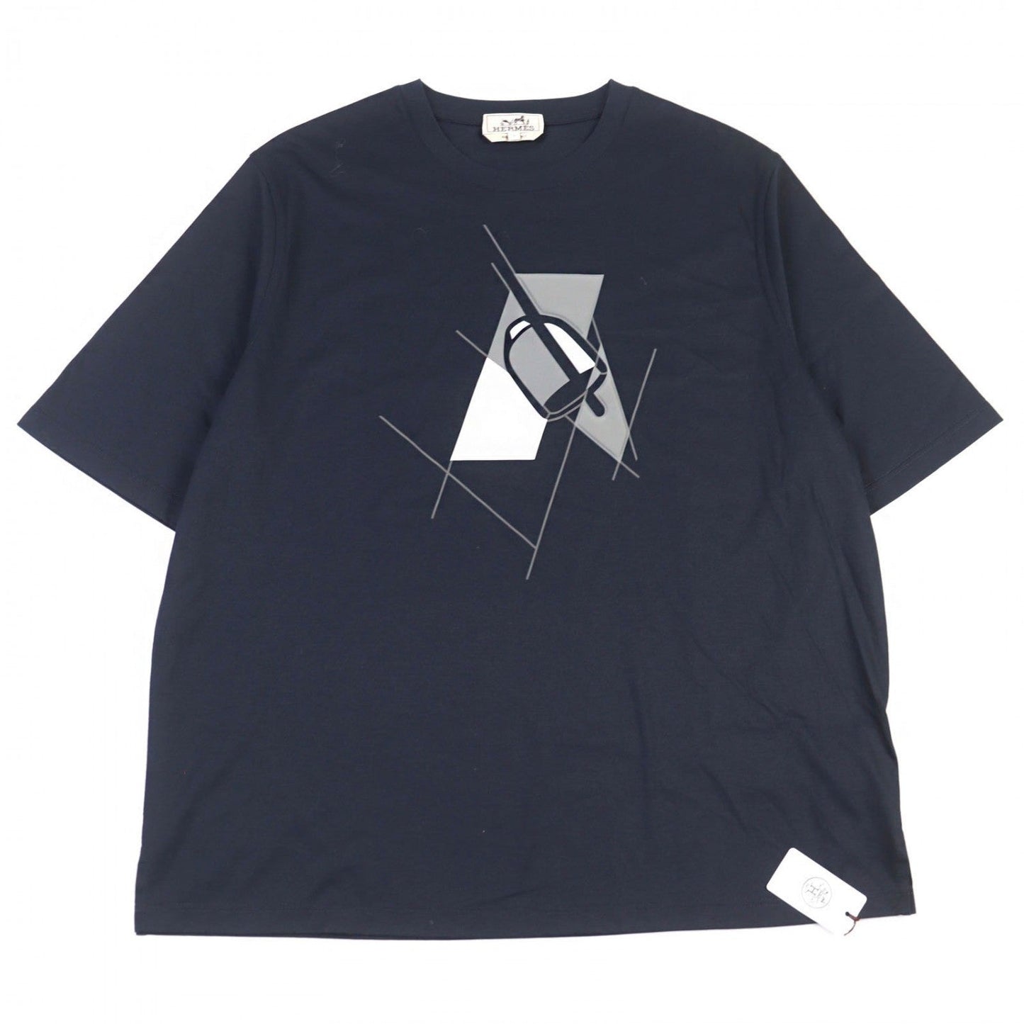 HERMES Short sleeve T-shirt 457950HA cotton Navy type Etrier en Fragments Etrier en Fragments L