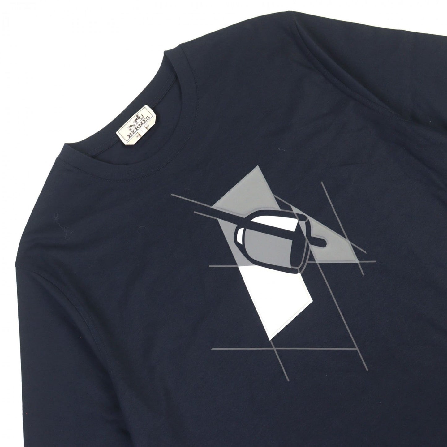 HERMES Short sleeve T-shirt 457950HA cotton Navy type Etrier en Fragments Etrier en Fragments L