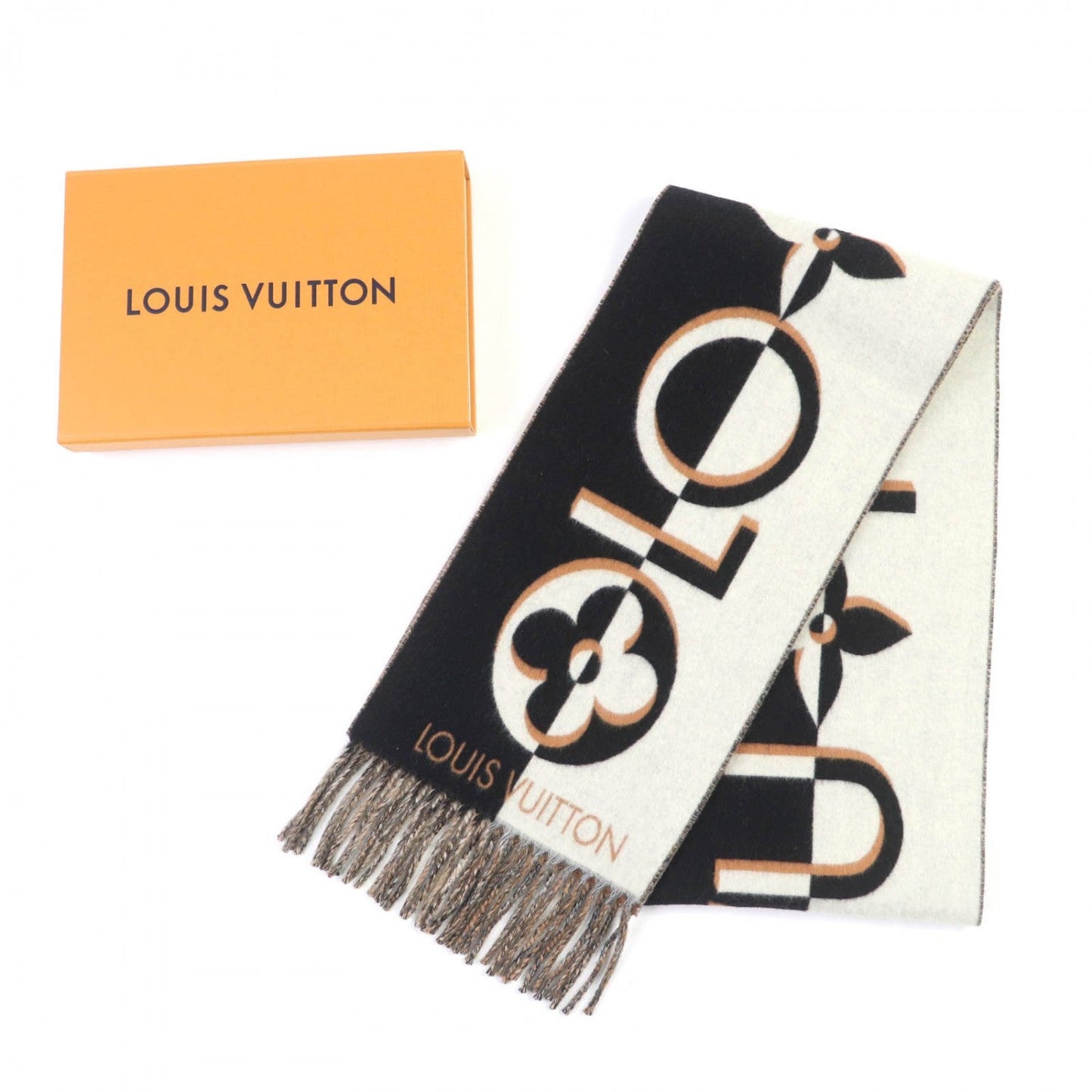 LOUIS VUITTON Scarf M90806 wool Noir Muffler Duo Infinity 205cmÃ26cm