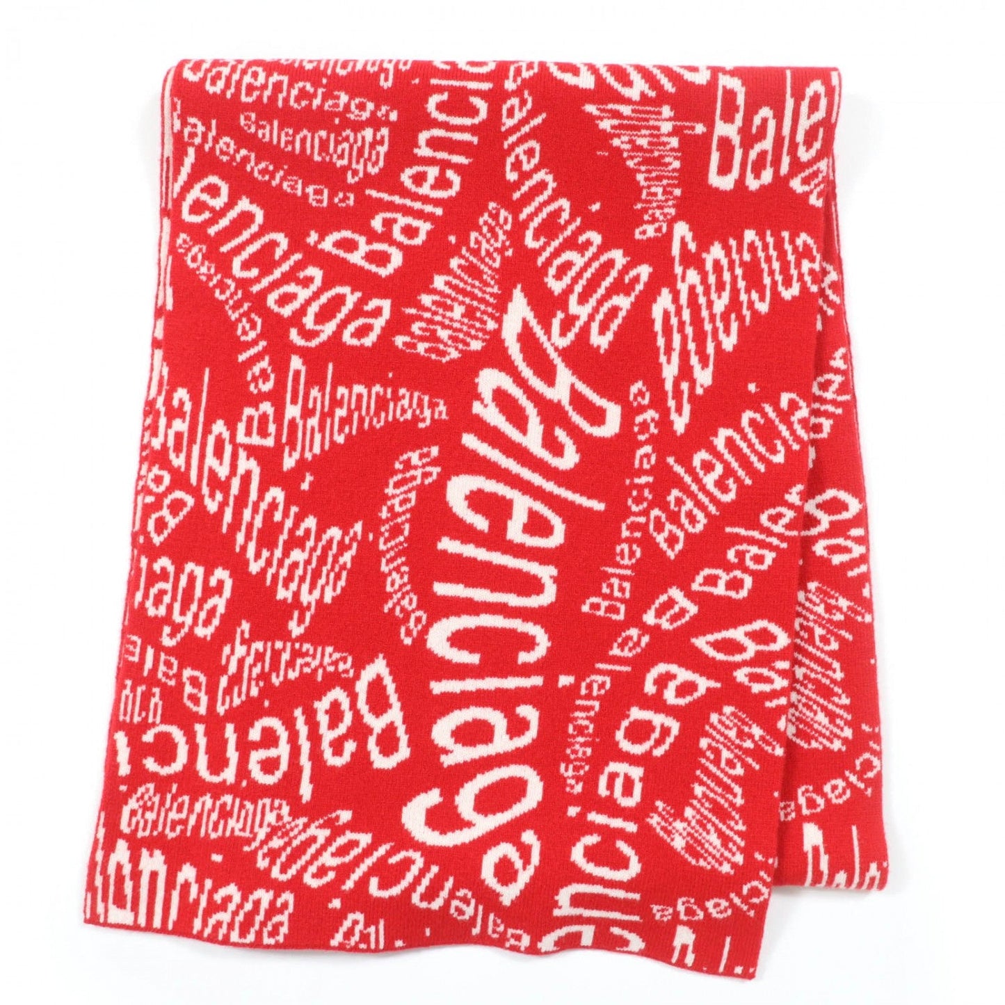 BALENCIAGA Scarf 583121 Virgin wool Red Ivory S