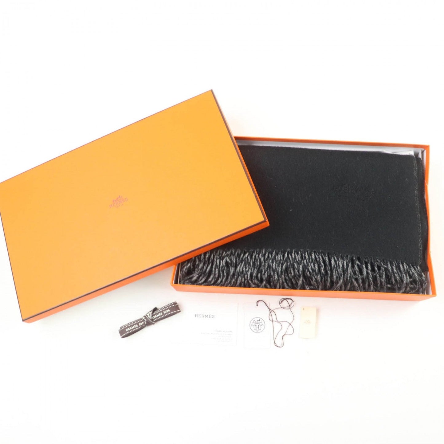 HERMES Scarf cashmere Black Grey