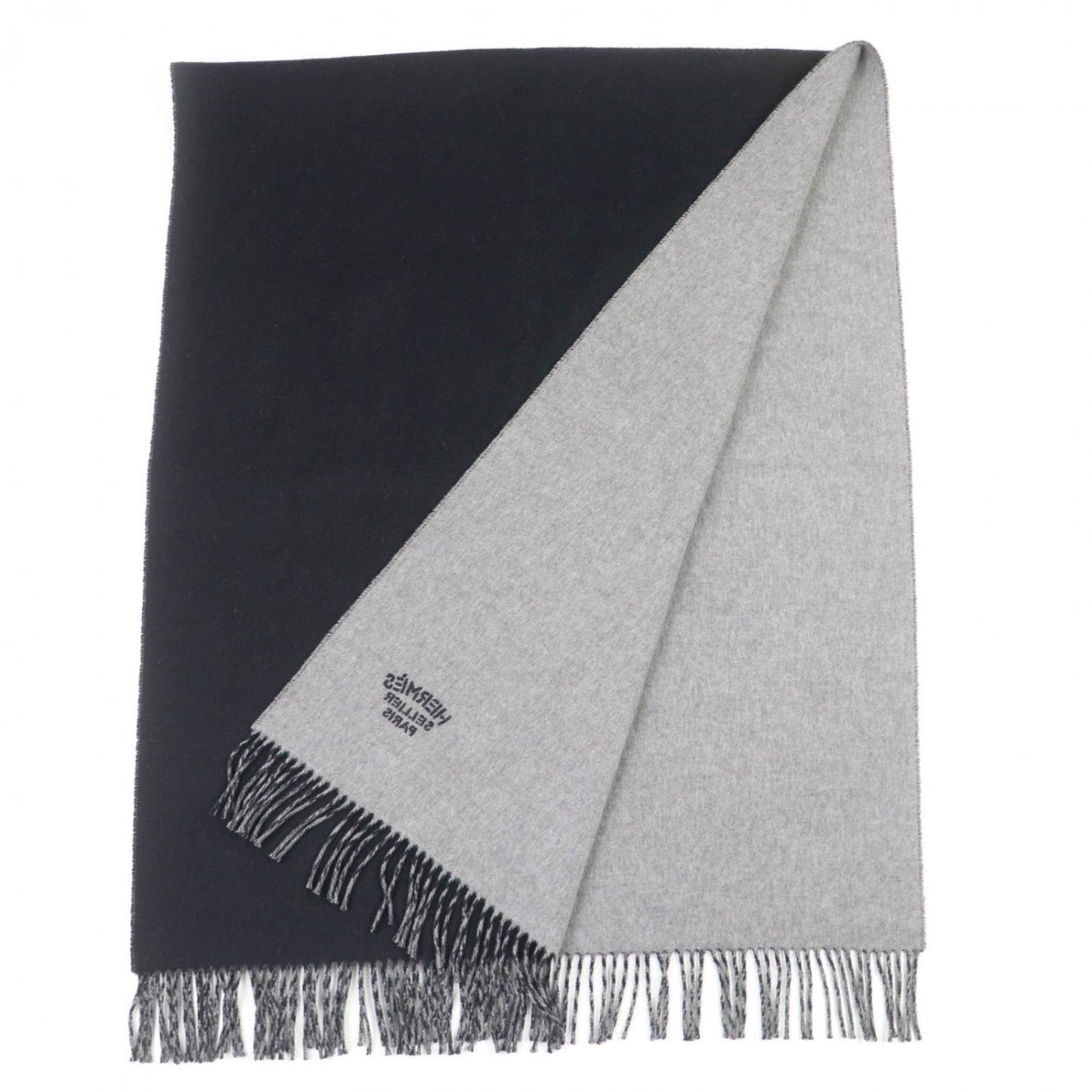 HERMES Scarf cashmere Black Grey