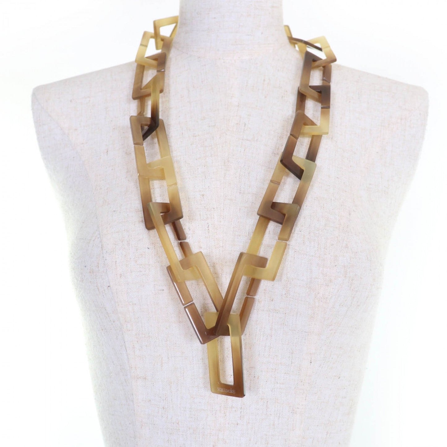 HERMES Necklace Buffalo horn Brown beige