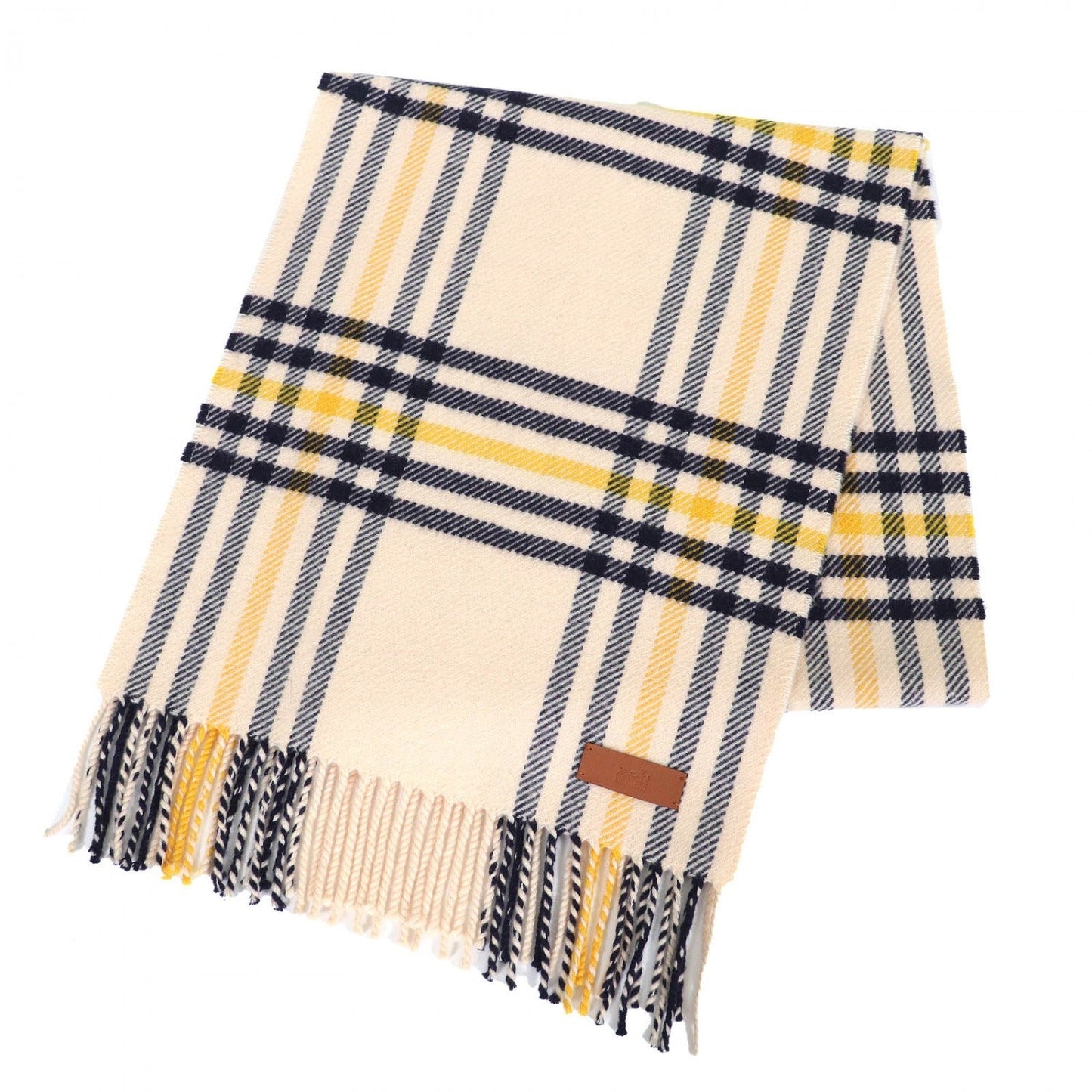 HERMES Scarf cashmere Cream Navy Yellow