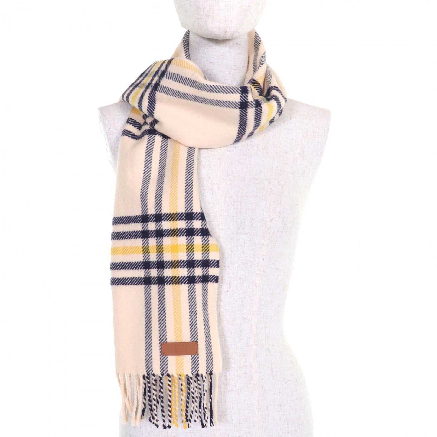 HERMES Scarf cashmere Cream Navy Yellow