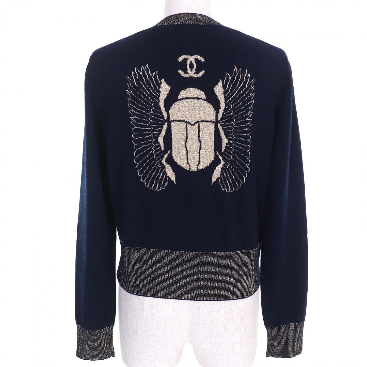 CHANEL cardigan P61656K47200 cashmere Navy gold 38