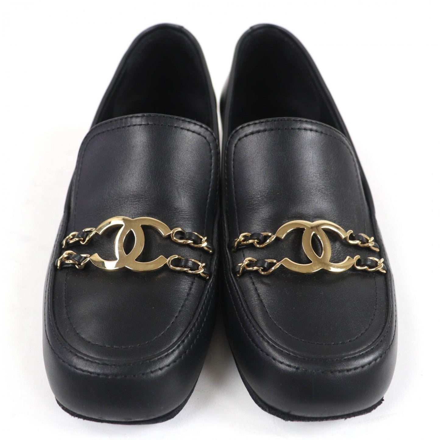 CHANEL loafers G31974 leather black 36.5