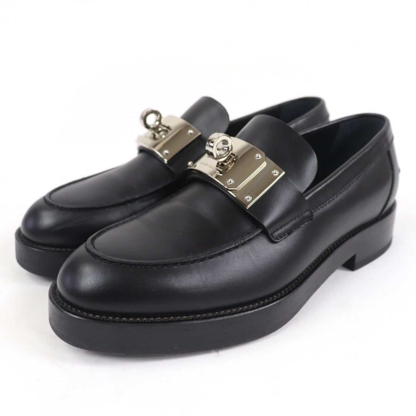 HERMES loafers 232075Z leather black Moccasins Hot 37