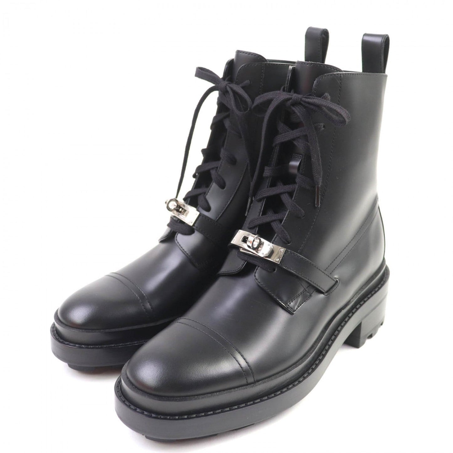HERMES short boots leather black funk 38