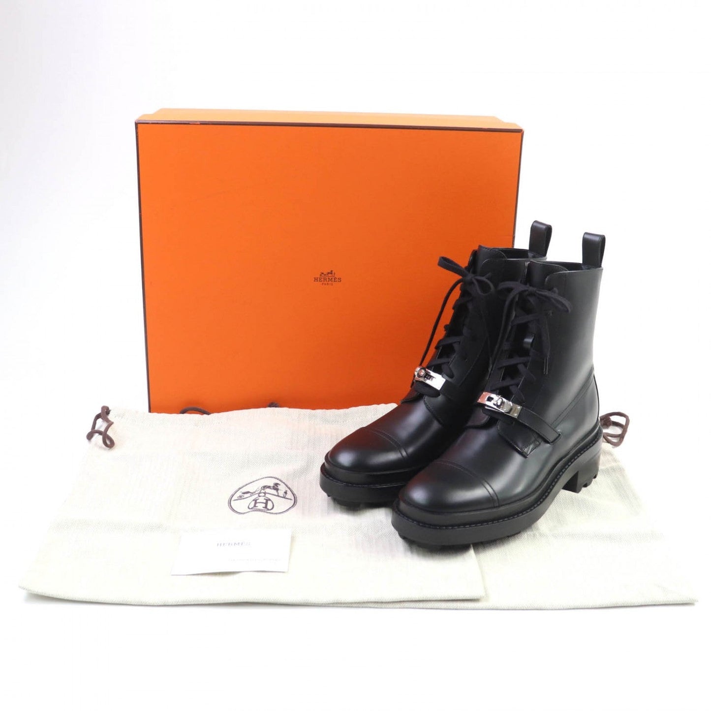 HERMES short boots leather black funk 38