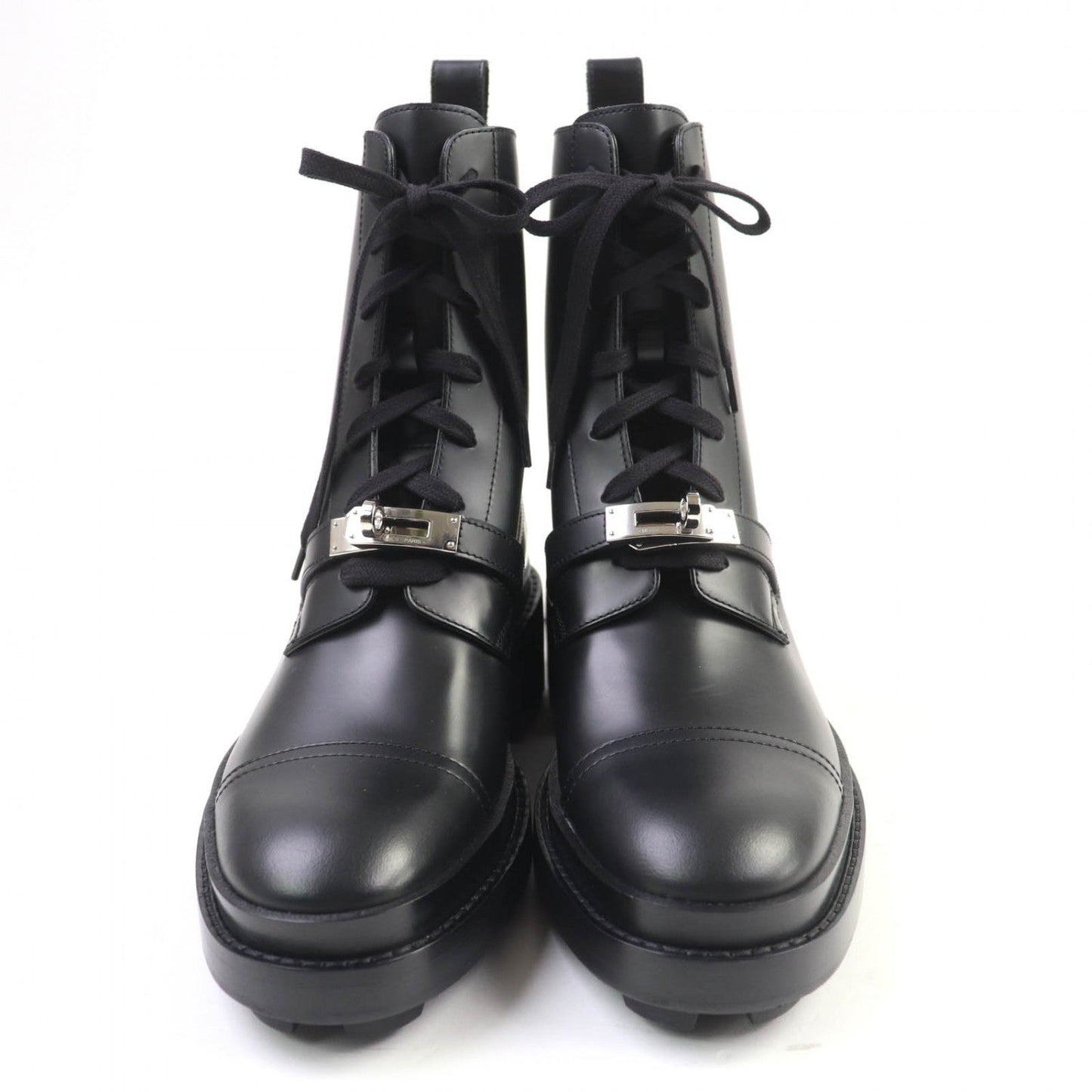 HERMES short boots leather black funk 38