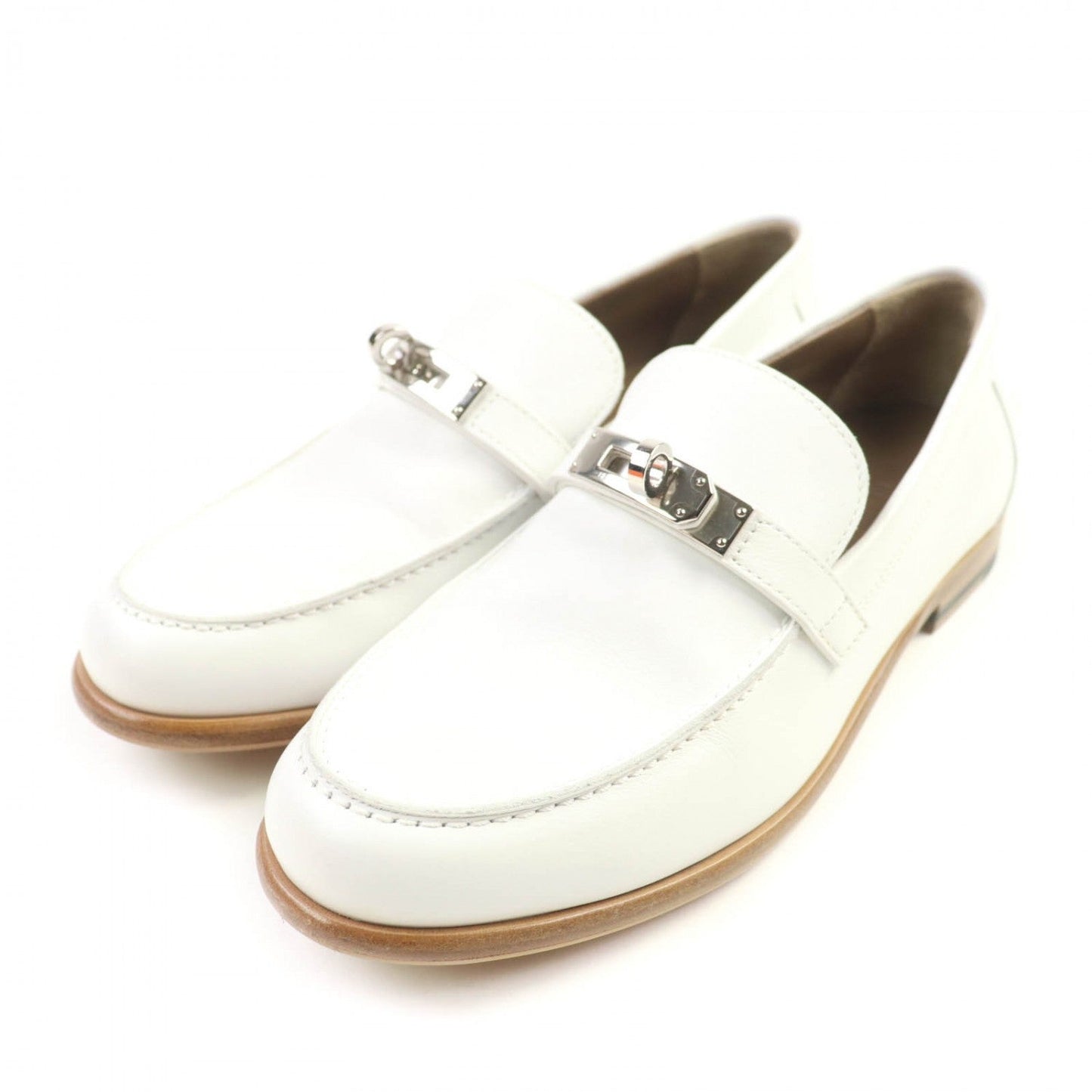 HERMES loafers leather white Moccasin Destan 36.5