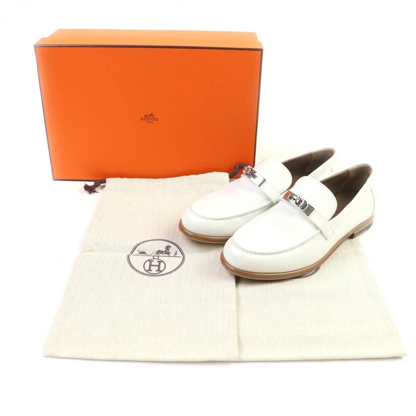 HERMES loafers leather white Moccasin Destan 36.5