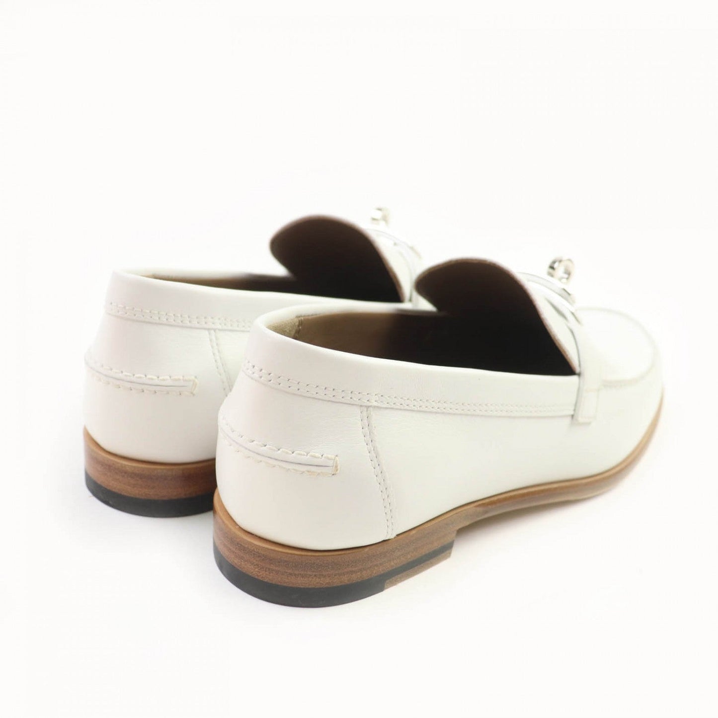 HERMES loafers leather white Moccasin Destan 36.5