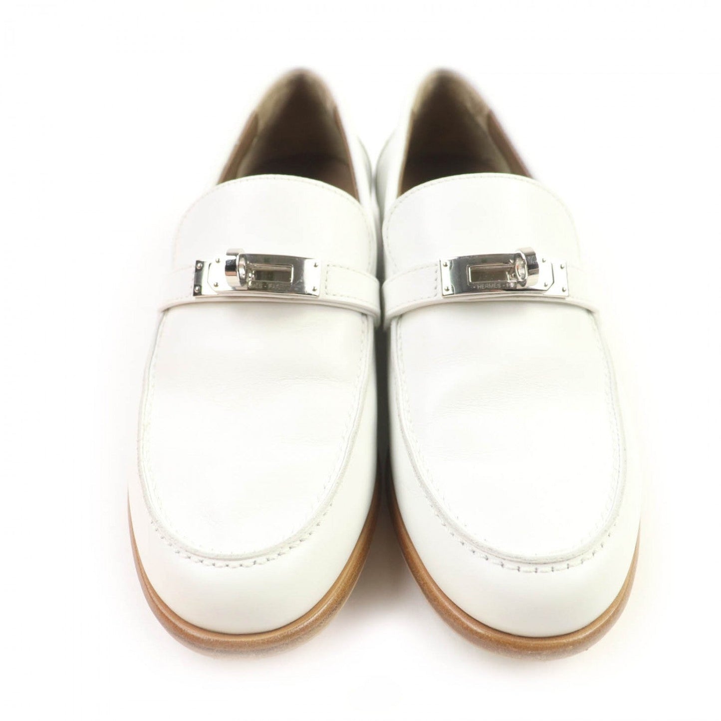 HERMES loafers leather white Moccasin Destan 36.5
