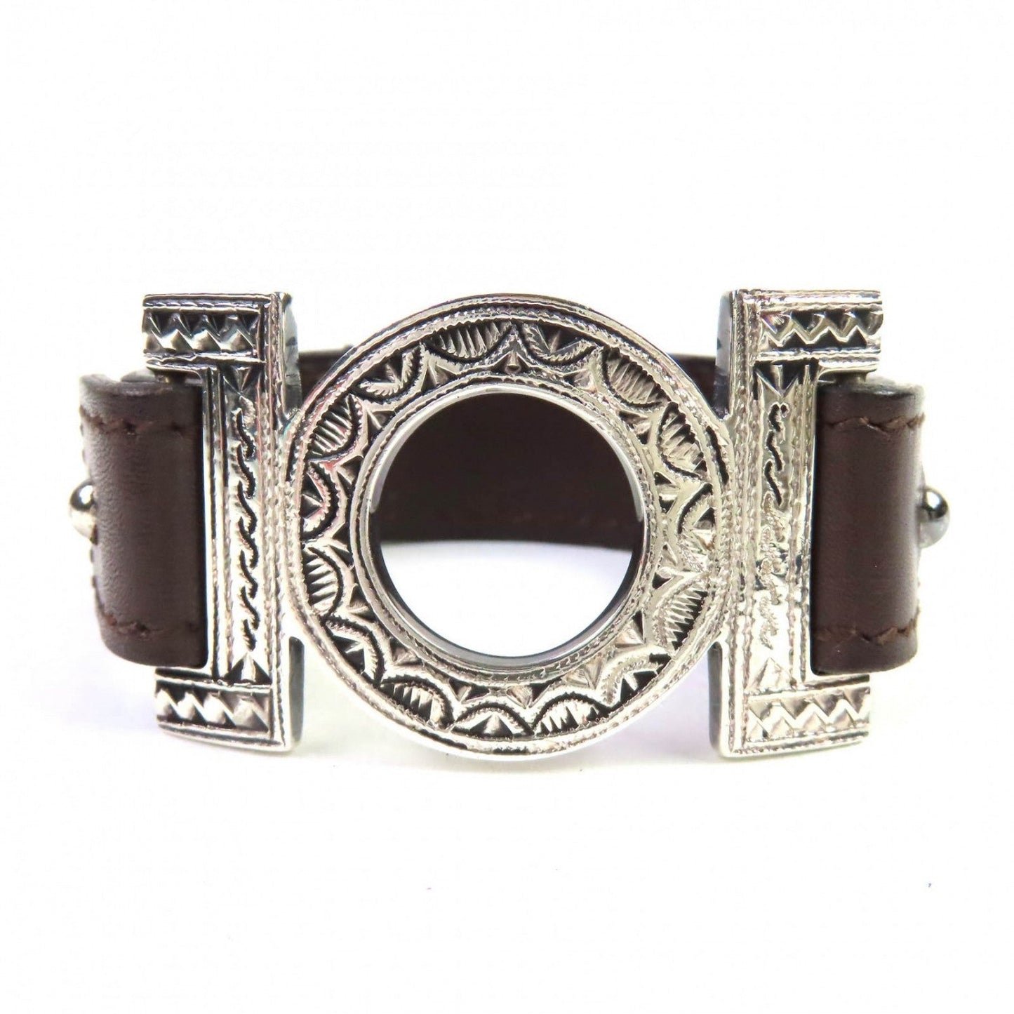 HERMES bracelet SV925 Silver Dark Brown Touareg Bracelet