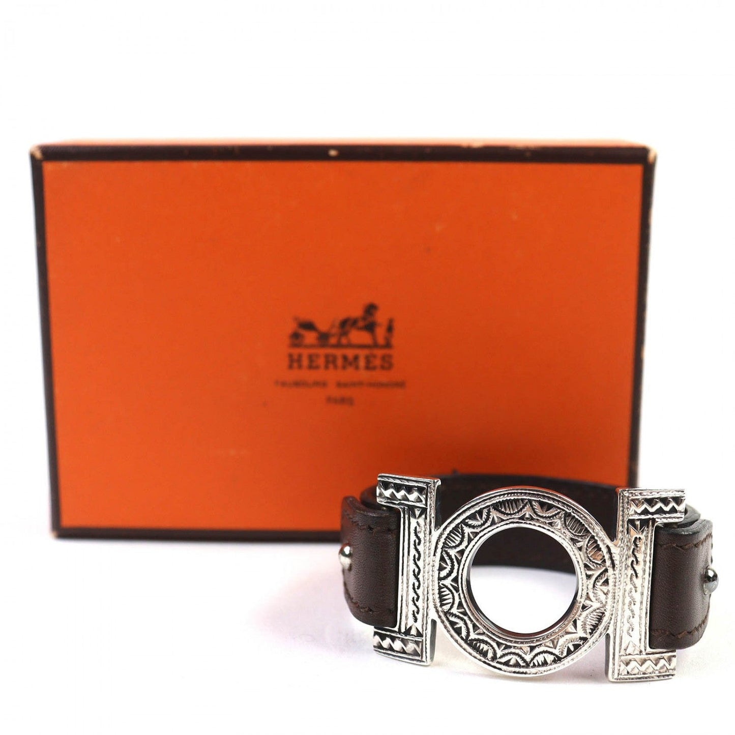 HERMES bracelet SV925 Silver Dark Brown Touareg Bracelet