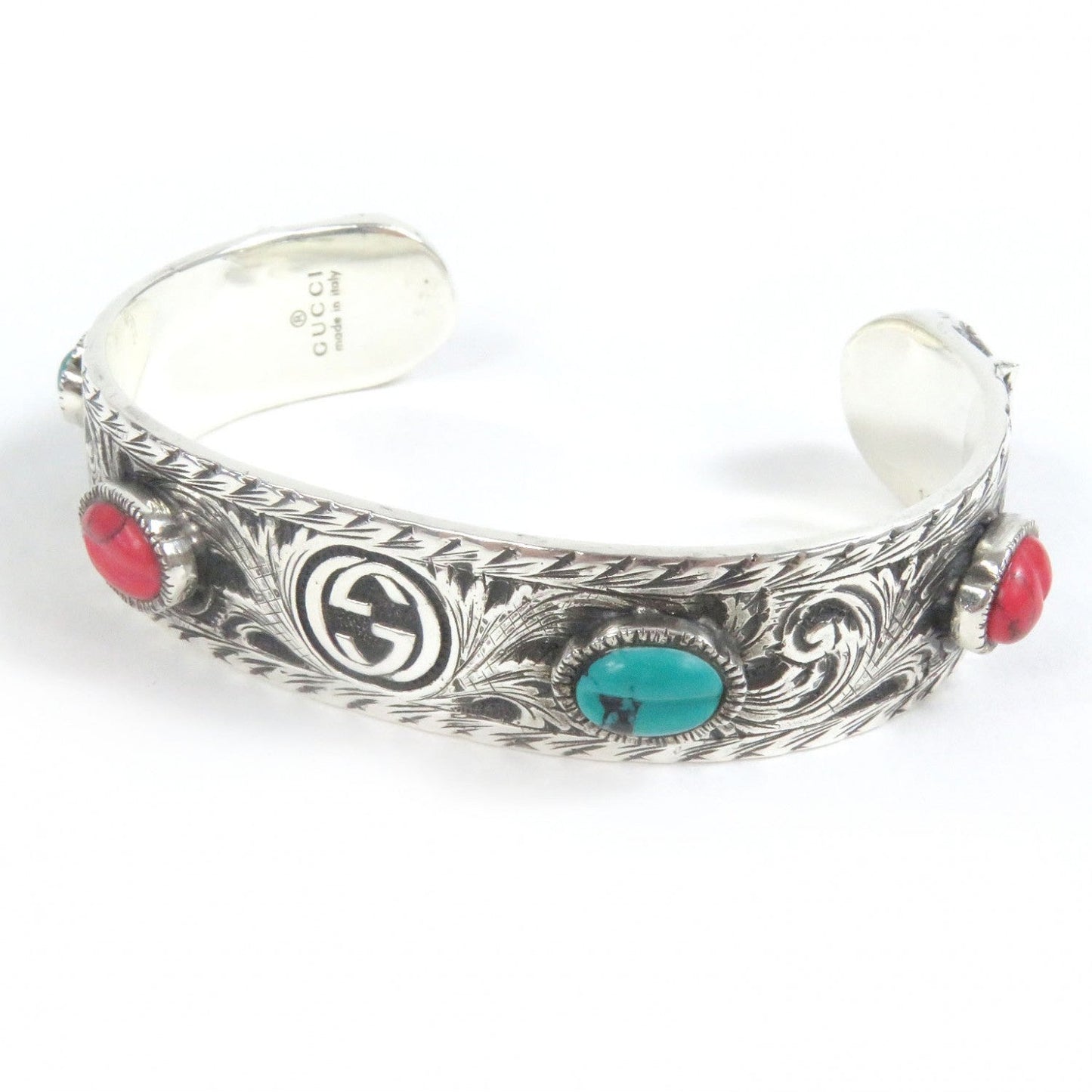 GUCCI Bangle 524922 AG925 Silver Turquoise Red Cat head 16
