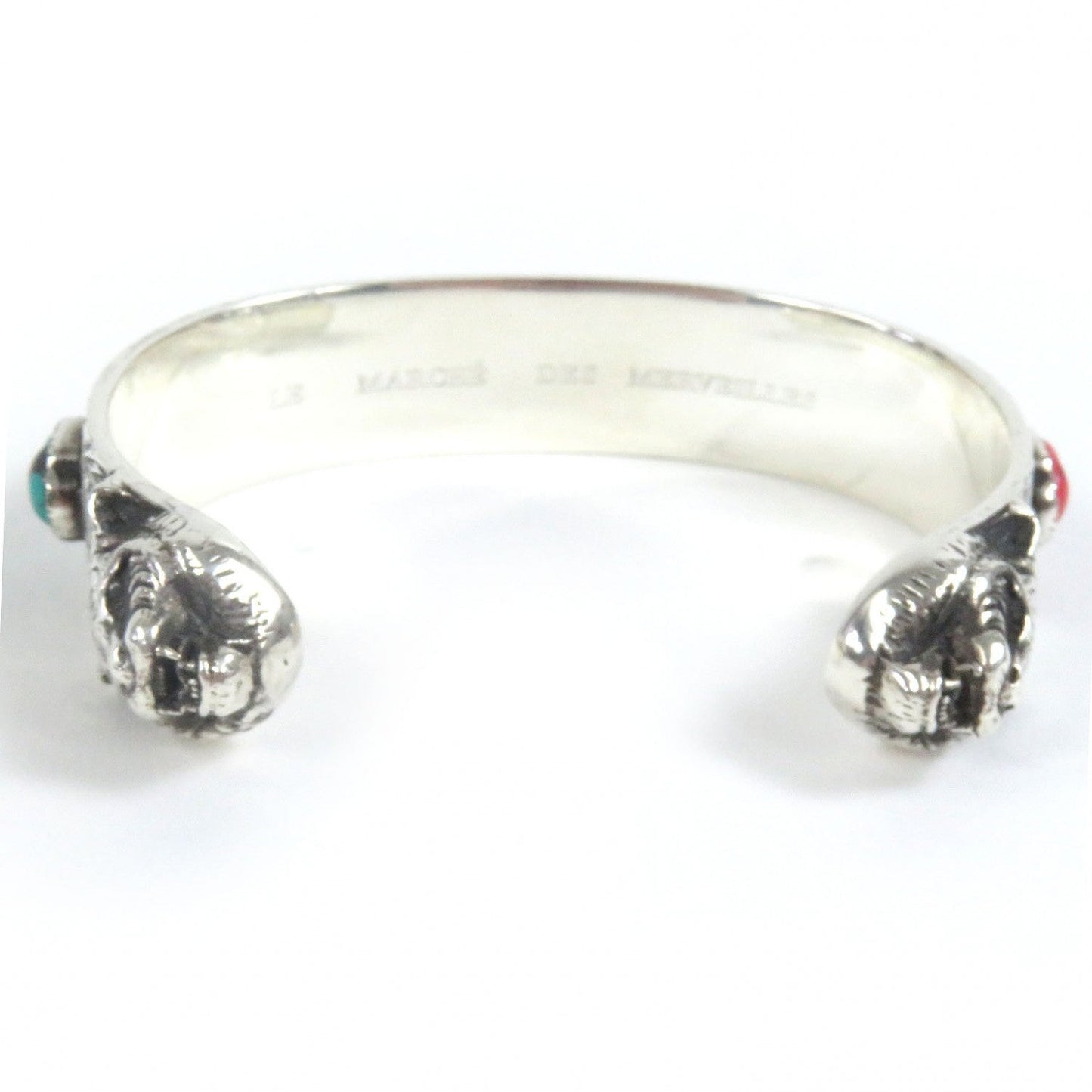 GUCCI Bangle 524922 AG925 Silver Turquoise Red Cat head 16