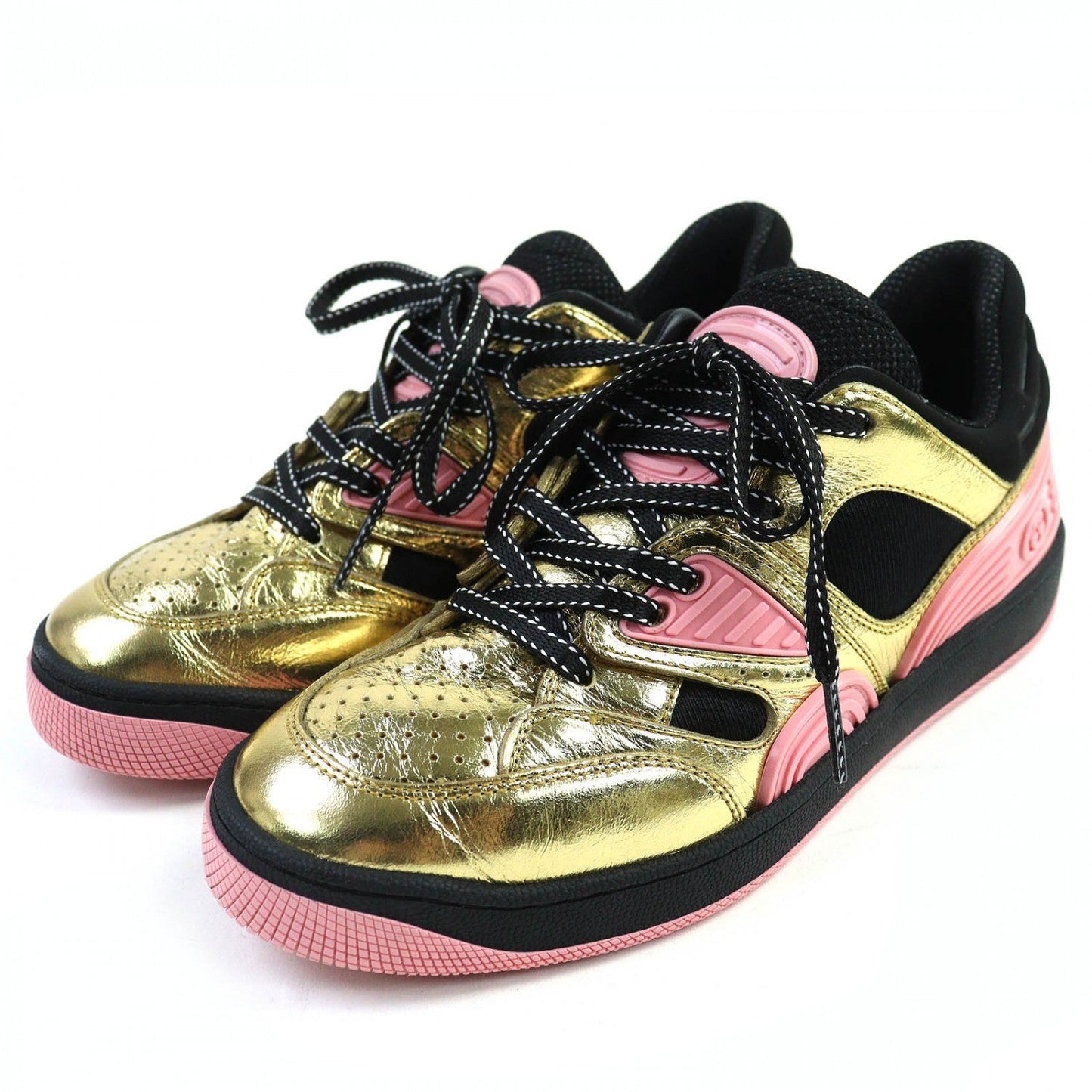 GUCCI Low cut sneakers 725905 leather gold pink black BASKET LOW 36