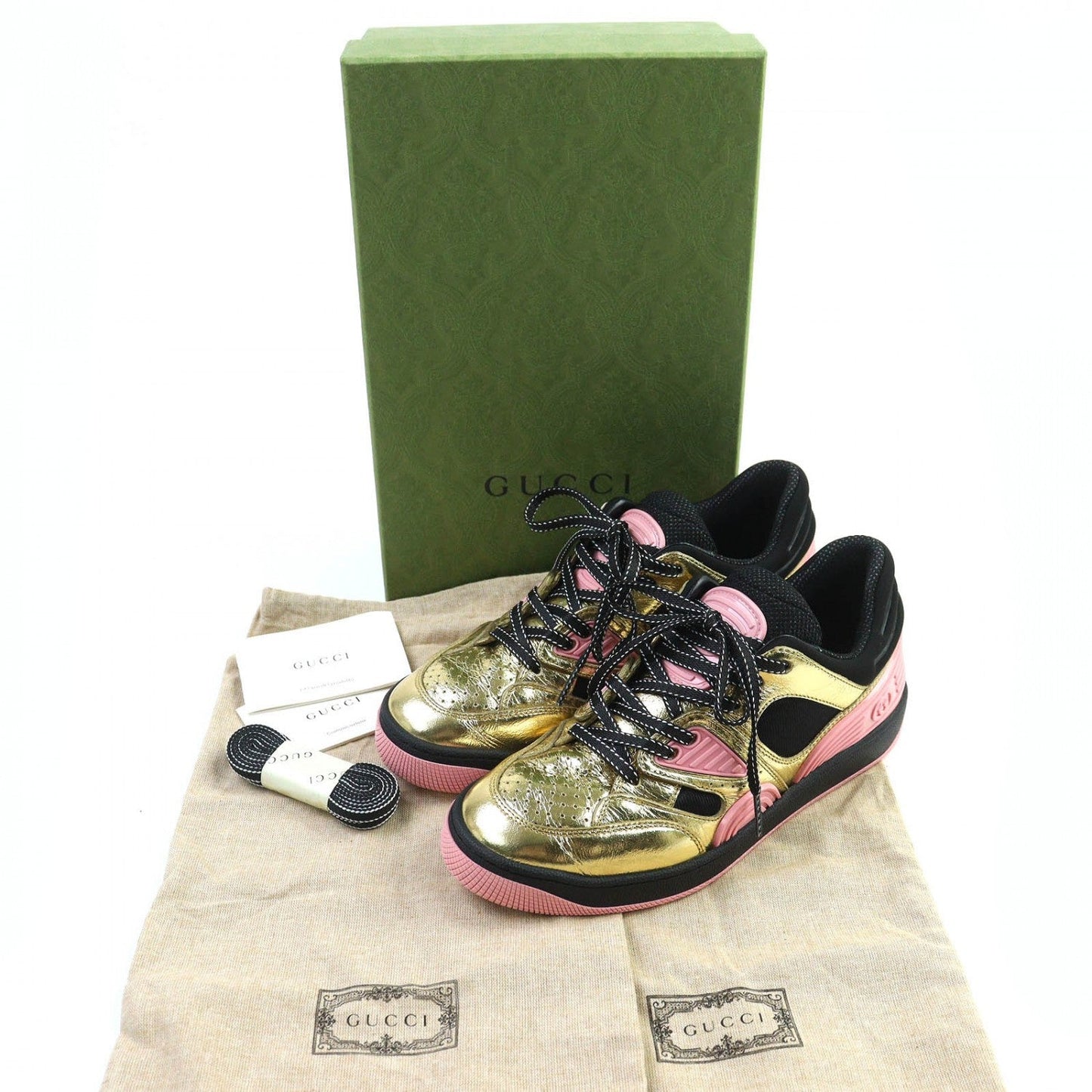GUCCI Low cut sneakers 725905 leather gold pink black BASKET LOW 36