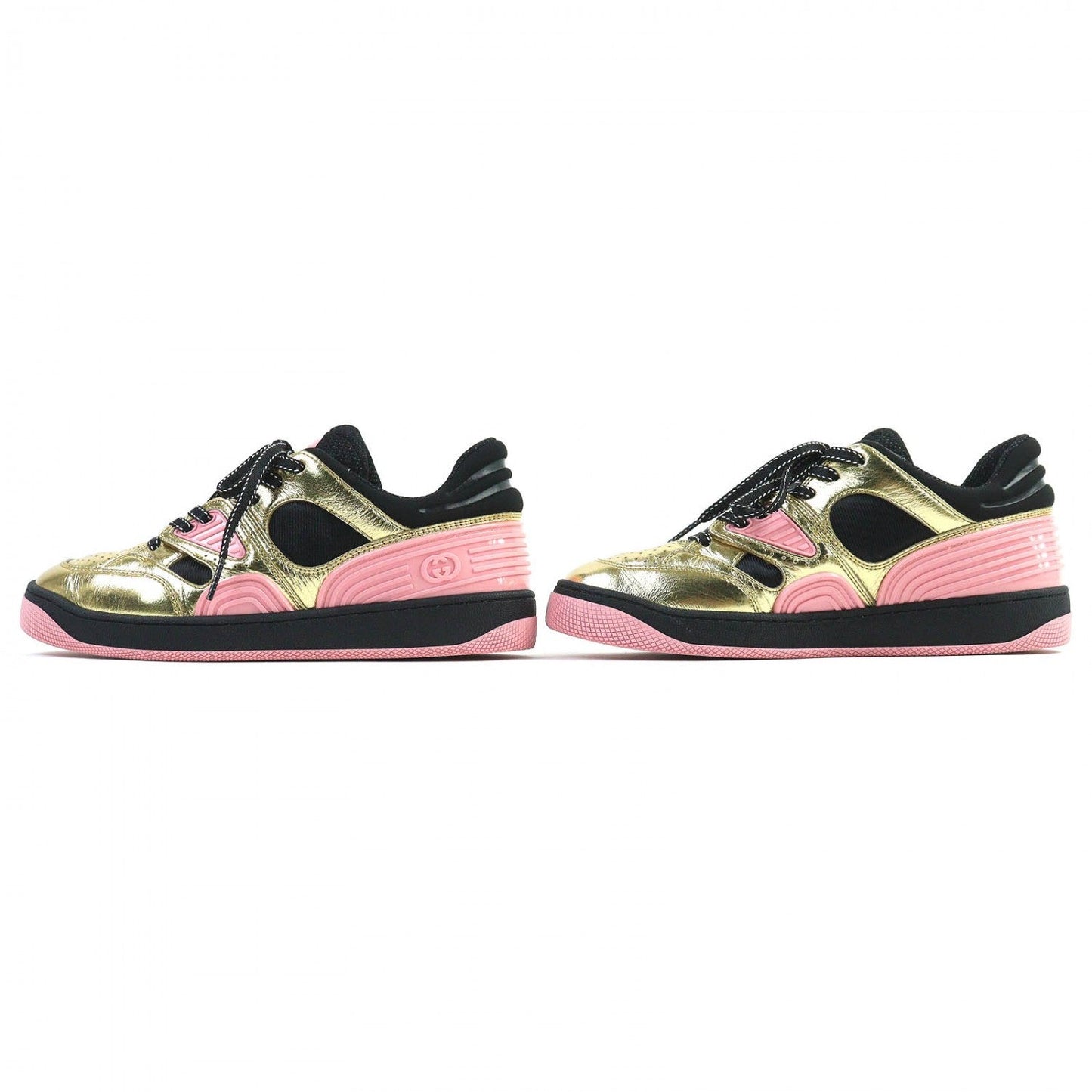 GUCCI Low cut sneakers 725905 leather gold pink black BASKET LOW 36