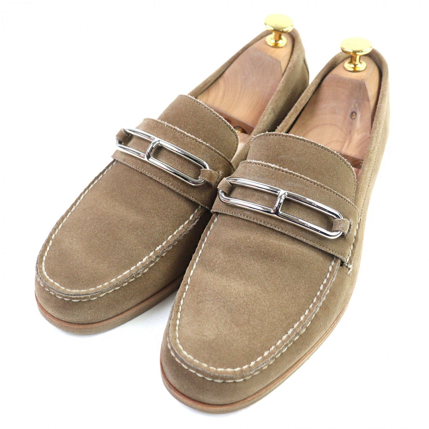 HERMES loafers Suede leather beige 40