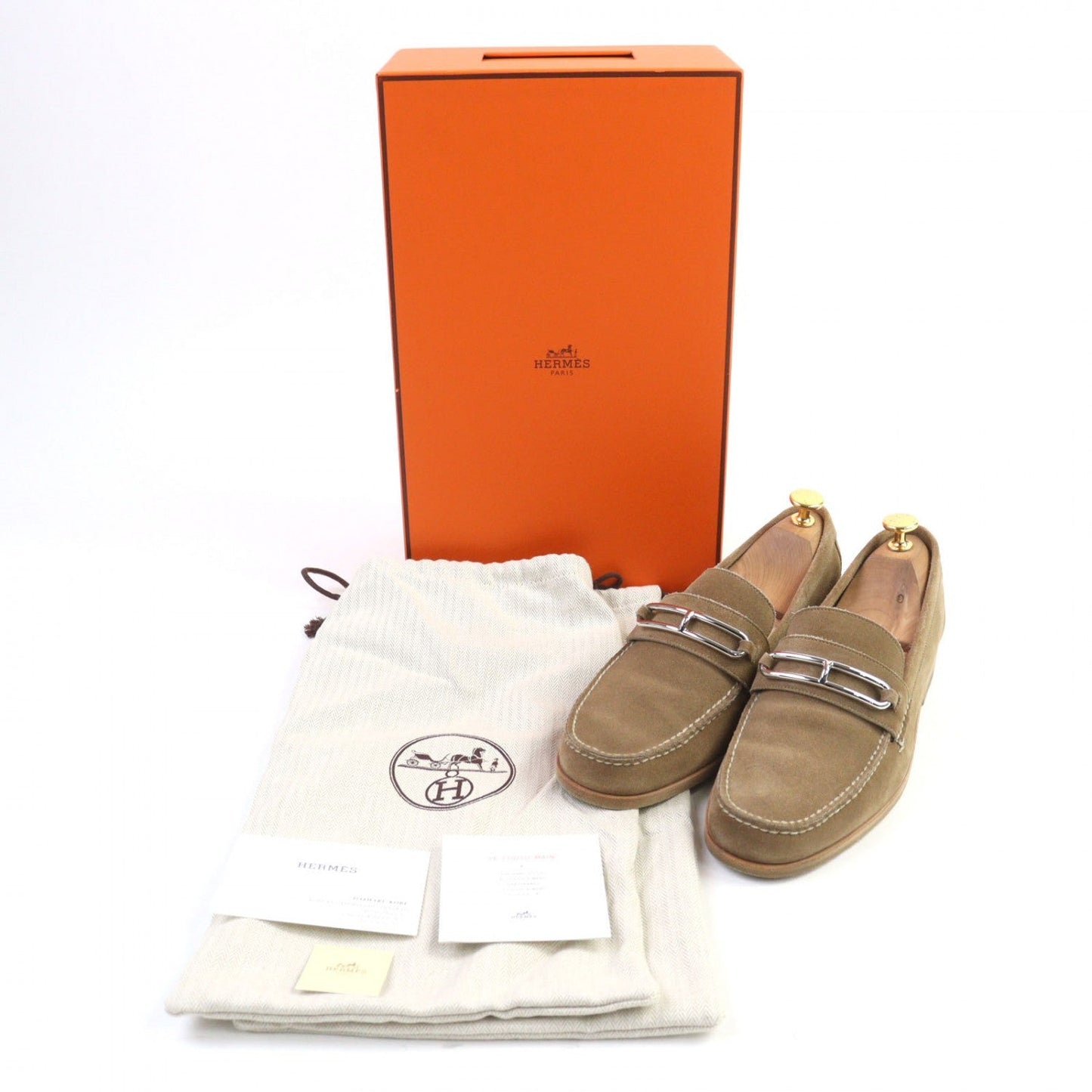 HERMES loafers Suede leather beige 40