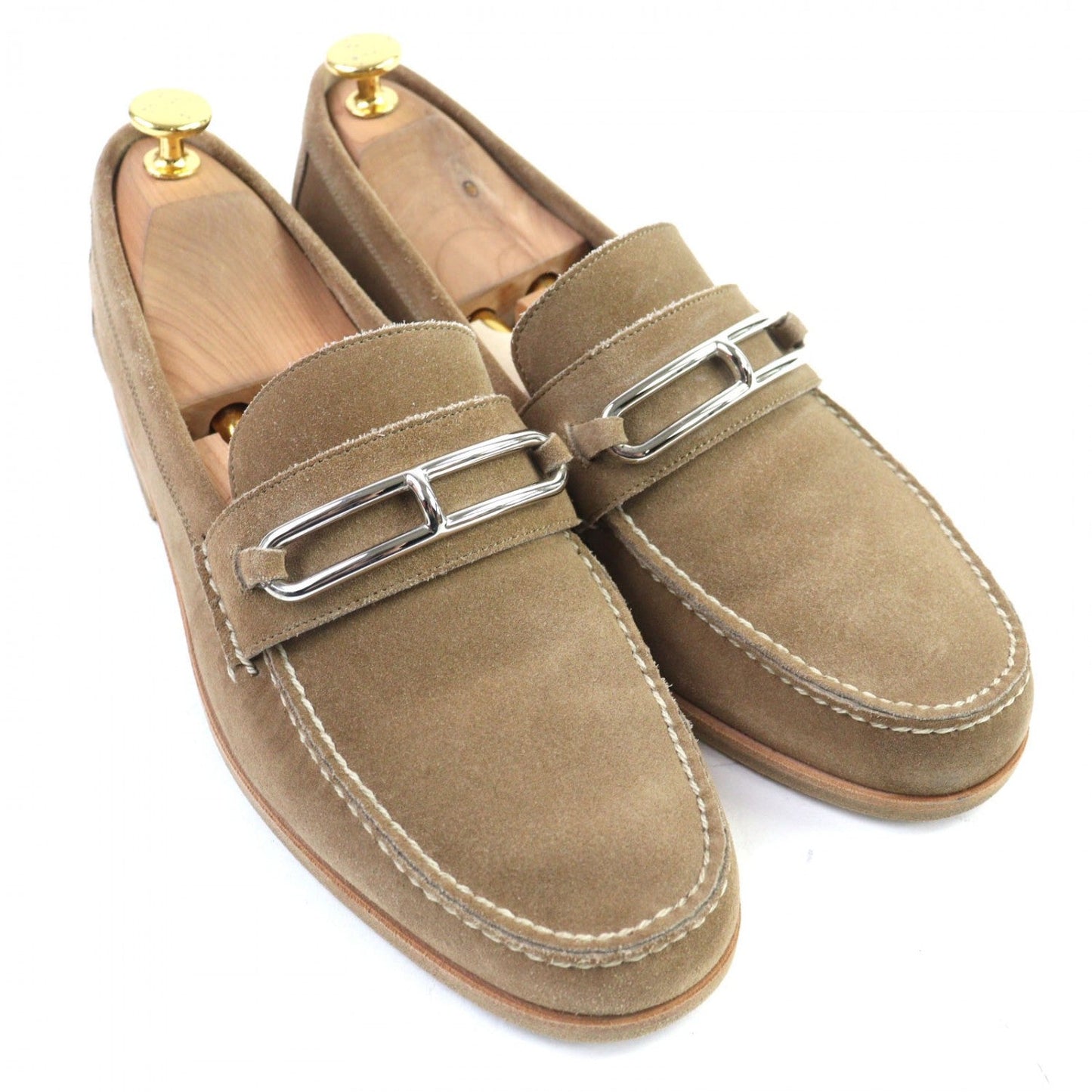 HERMES loafers Suede leather beige 40