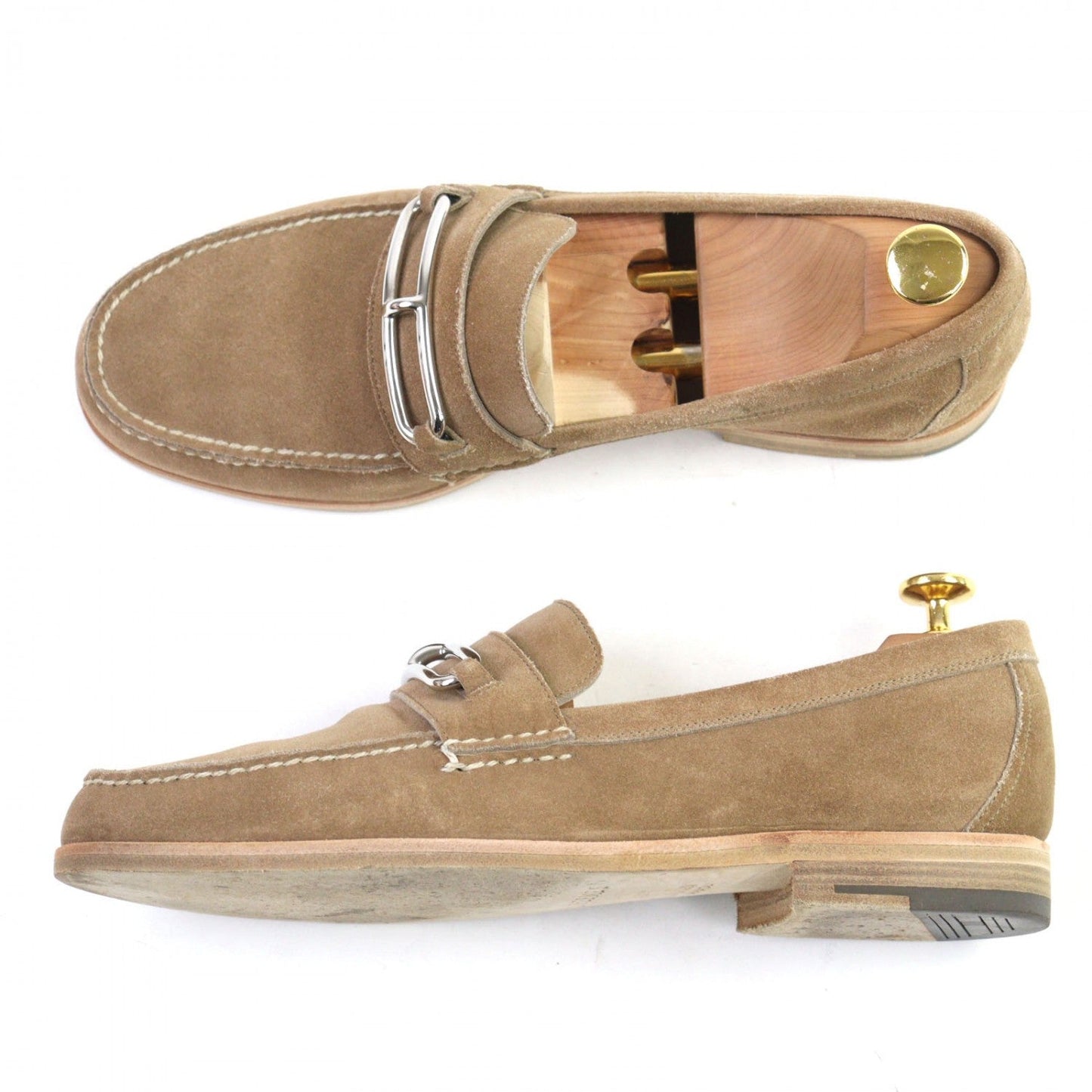 HERMES loafers Suede leather beige 40