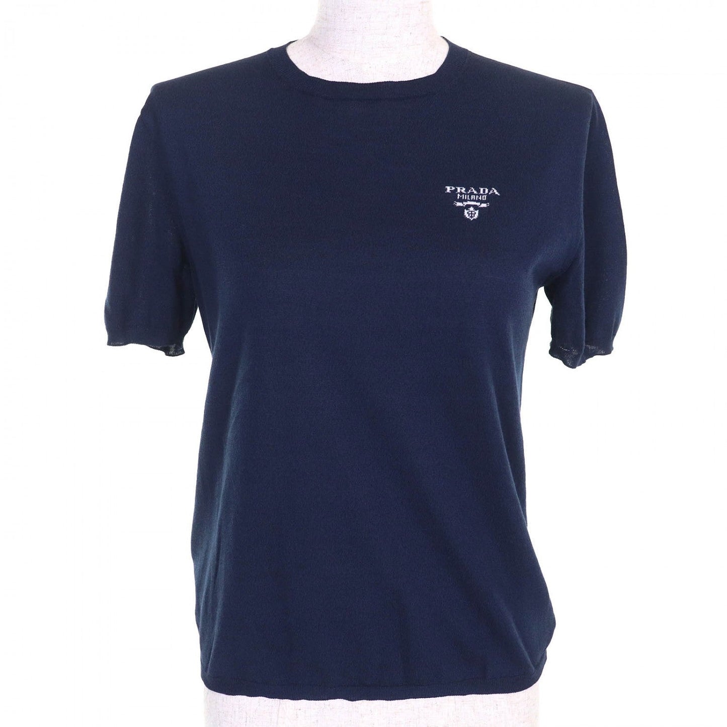 PRADA Short sleeve knit P2401L silk Navy 40