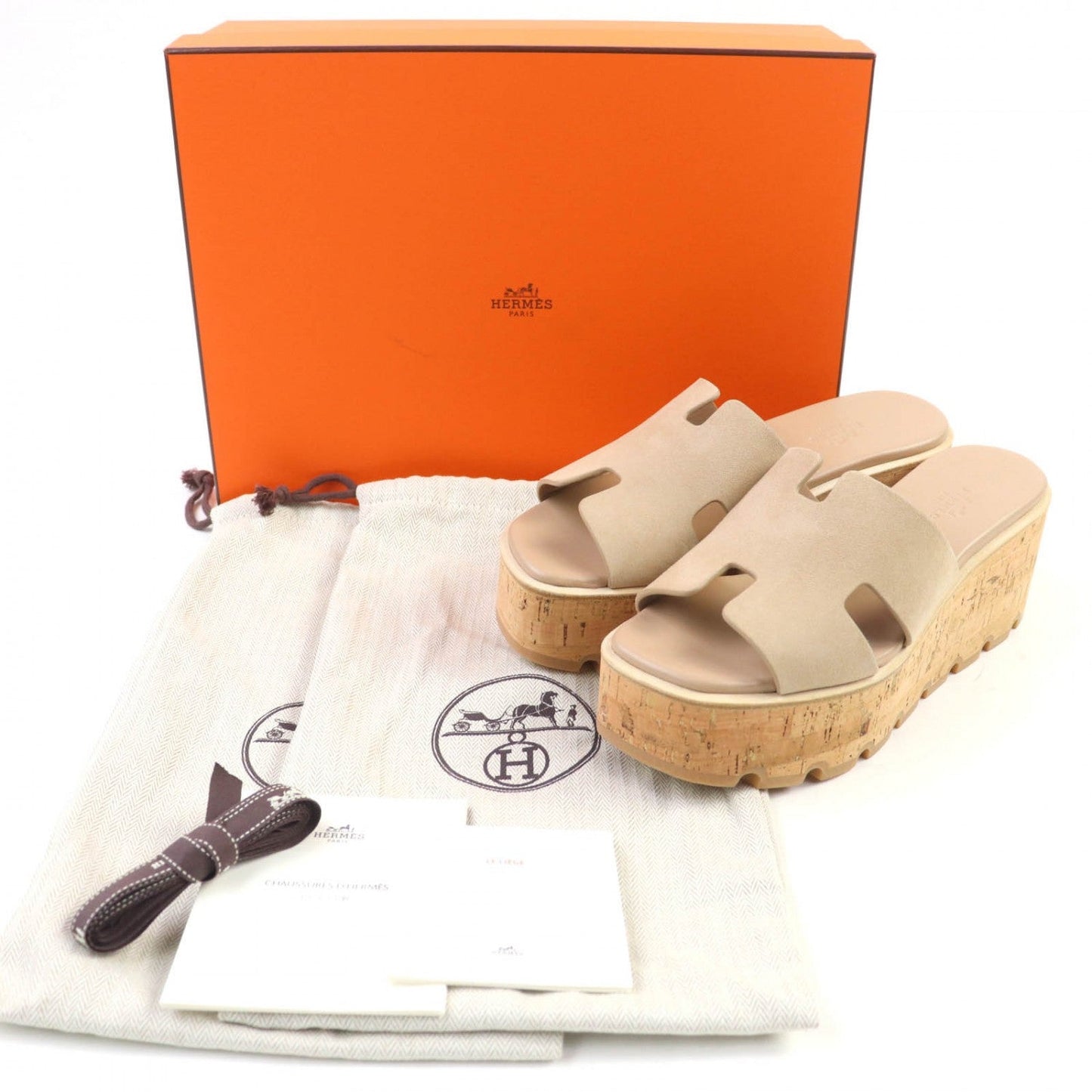 HERMES Sandals Suede leather beige Sandals Eze 30 37