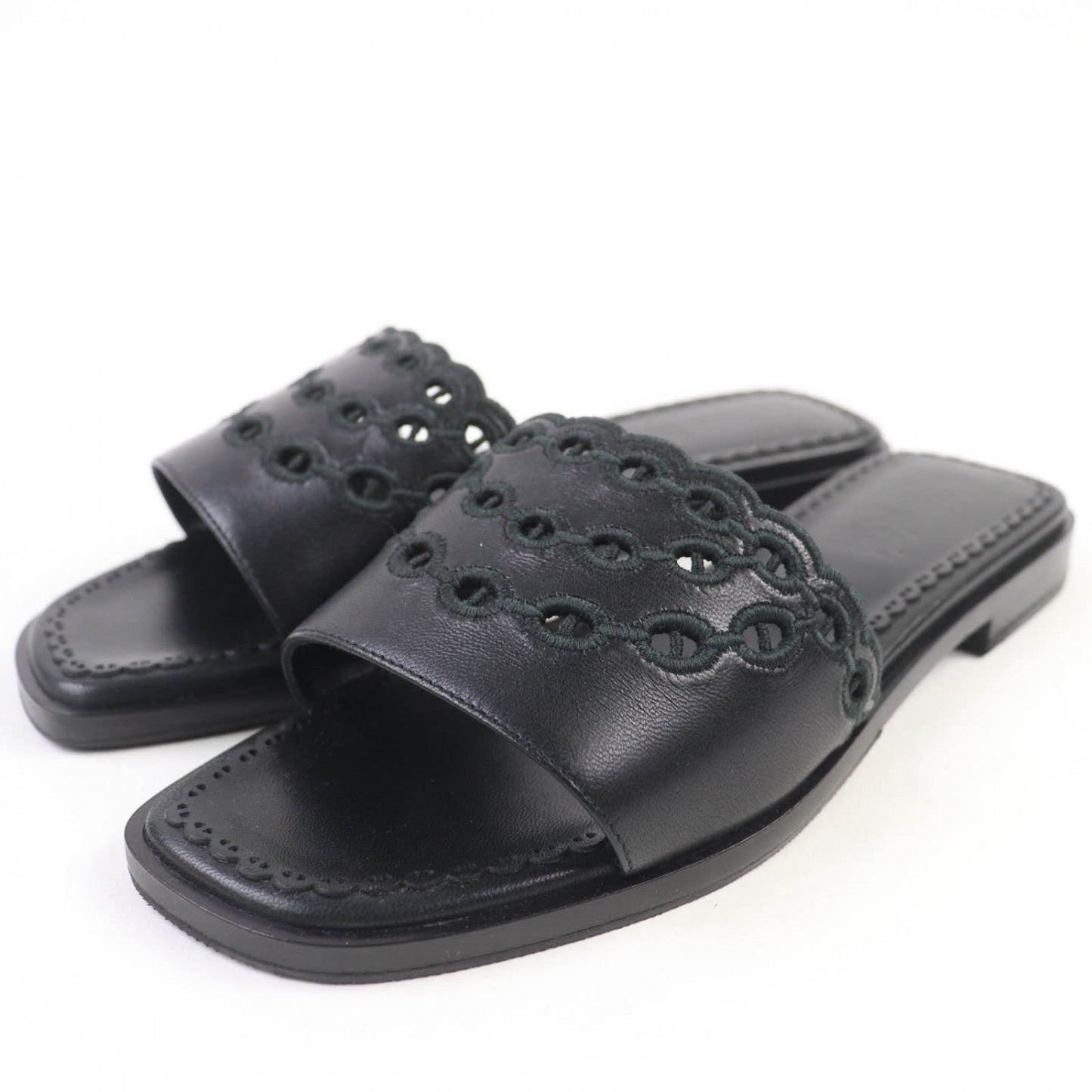 HERMES Sandals leather black Frog 36.5