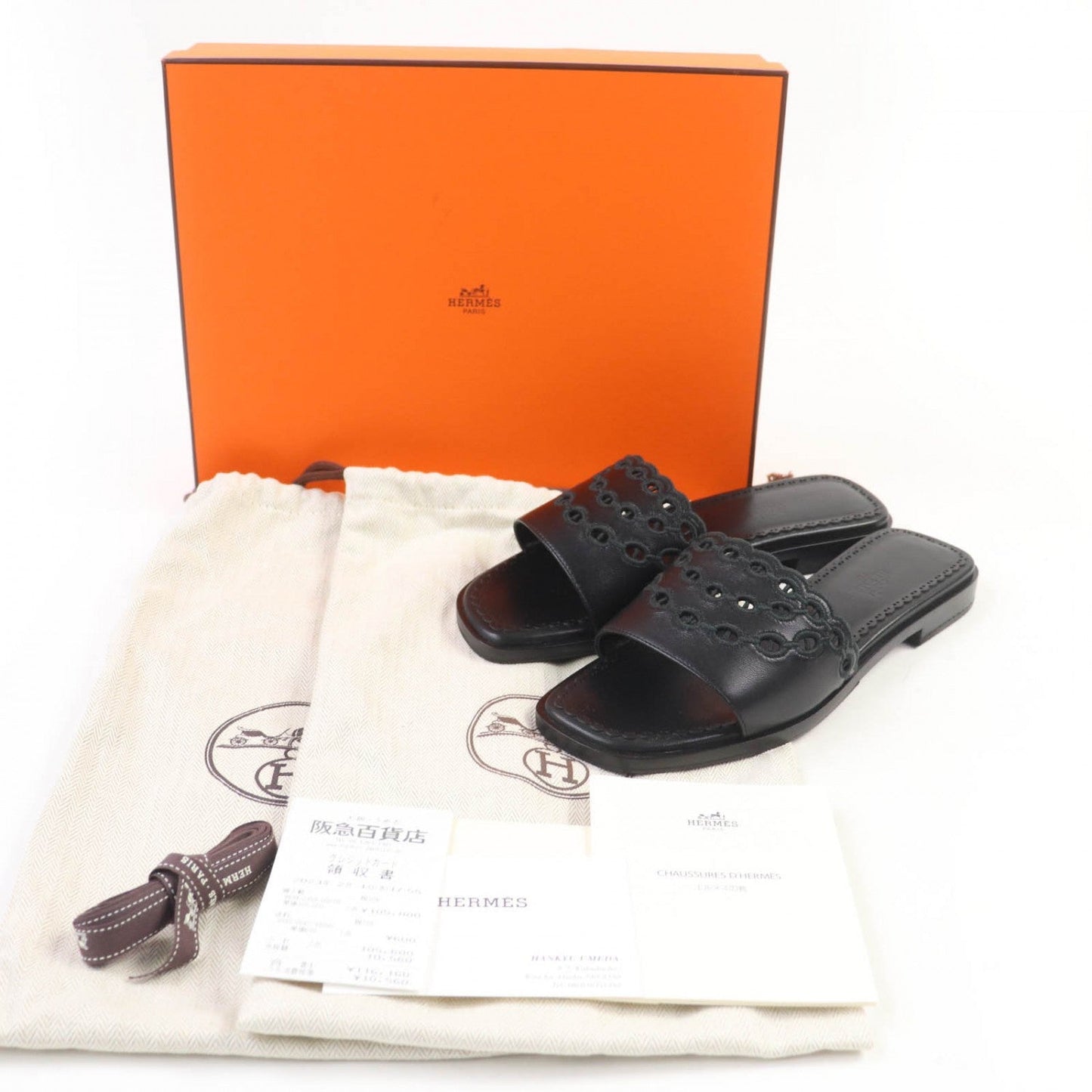 HERMES Sandals leather black Frog 36.5
