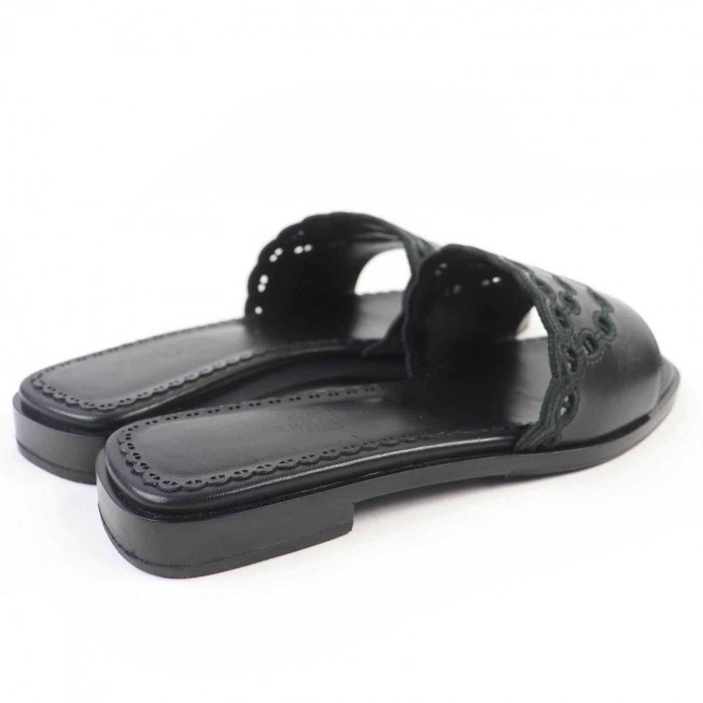 HERMES Sandals leather black Frog 36.5