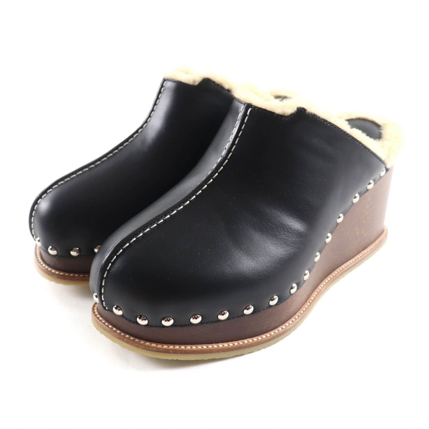 HERMES Sandals leather black Earth 37