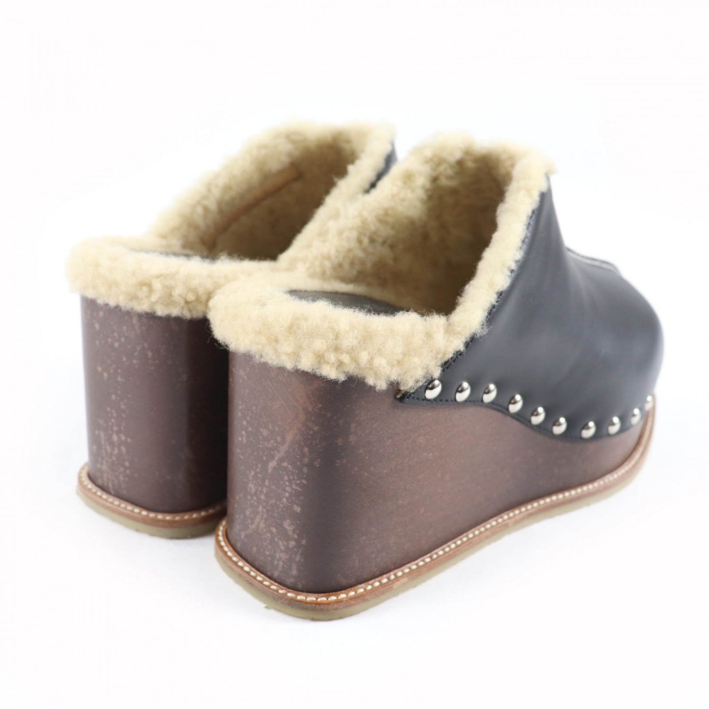 HERMES Sandals leather black Earth 37