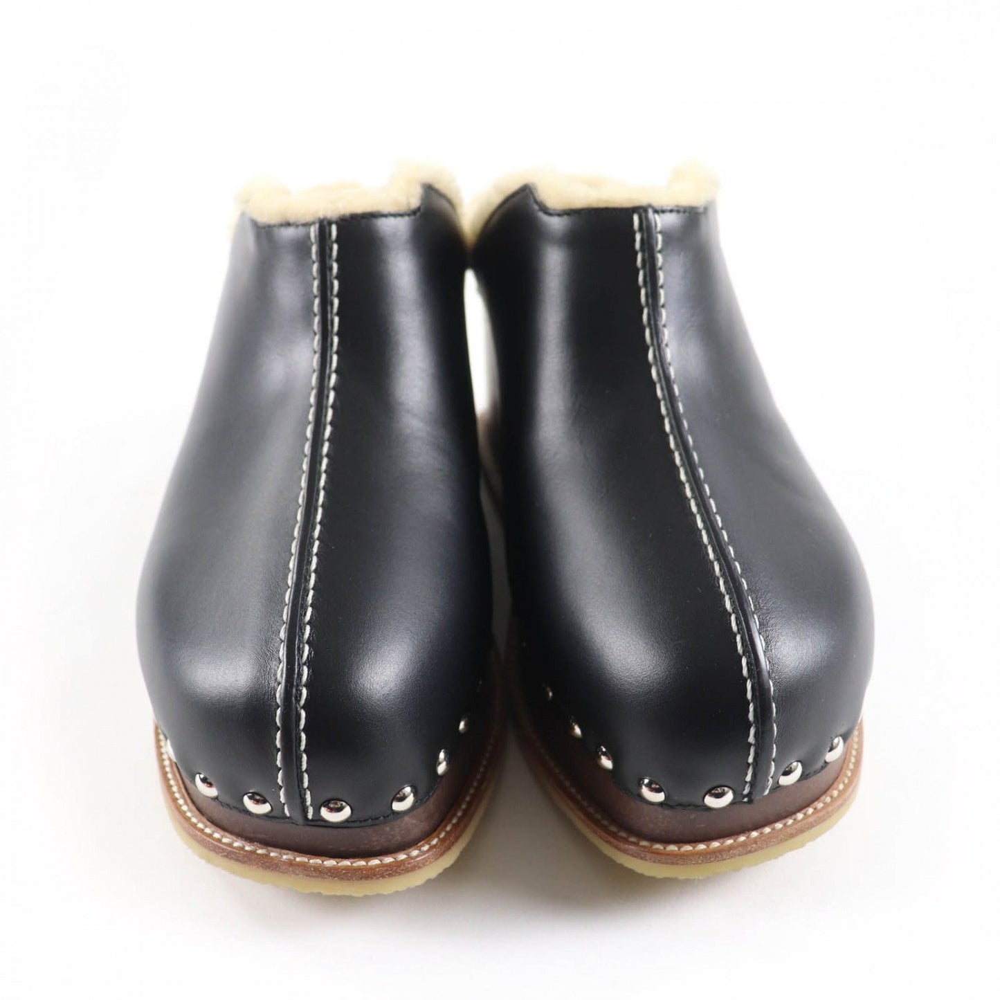 HERMES Sandals leather black Earth 37