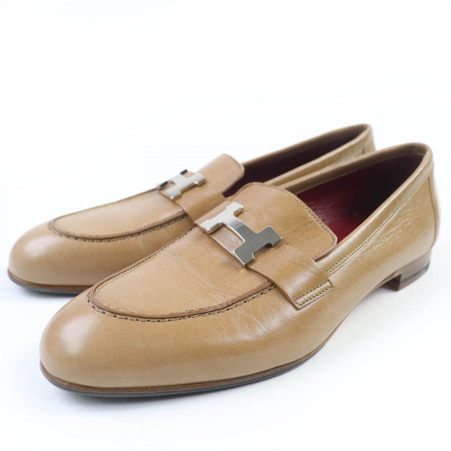 HERMES loafers leather beige Moccasins Paris Constance 38.5