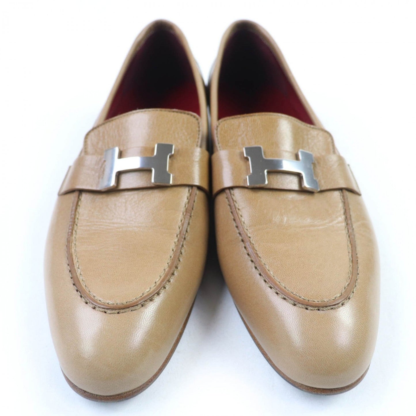 HERMES loafers leather beige Moccasins Paris Constance 38.5