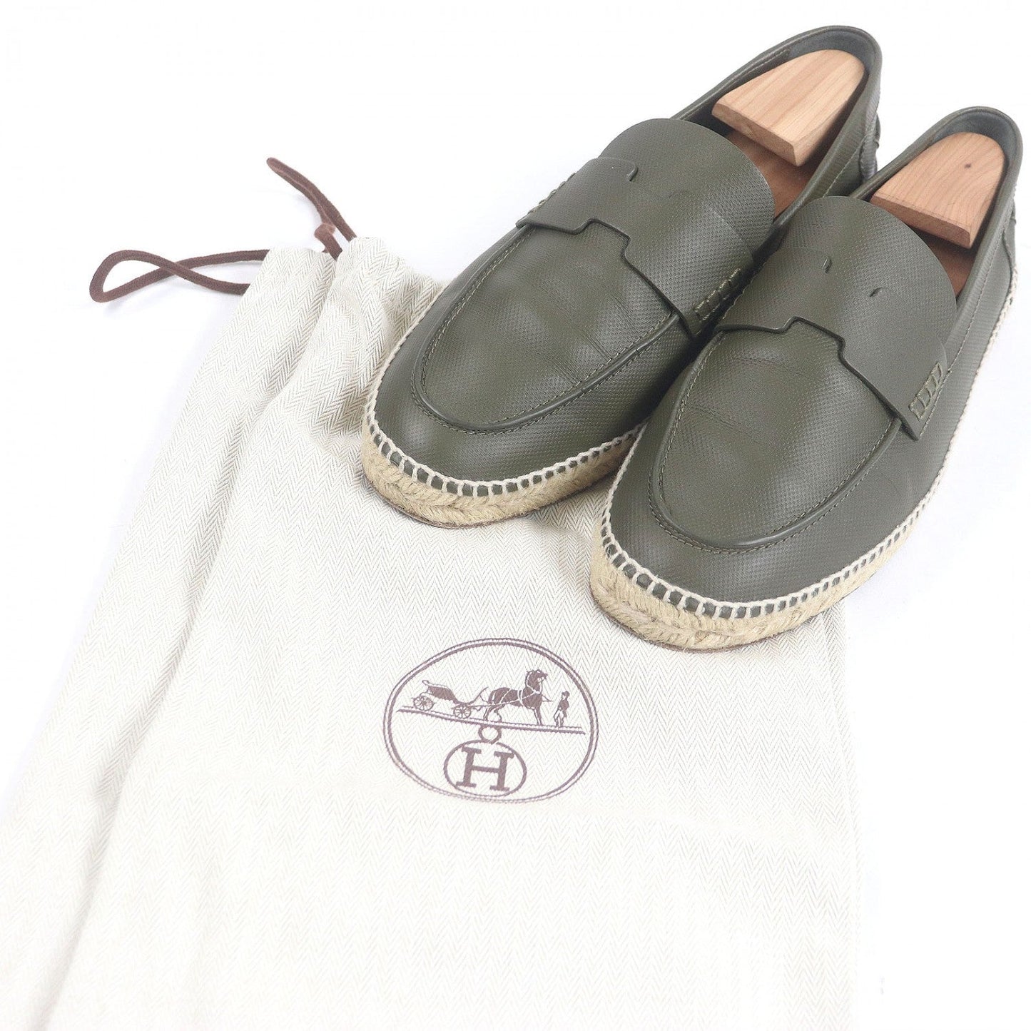 HERMES Moccasin leather khaki Trip 41