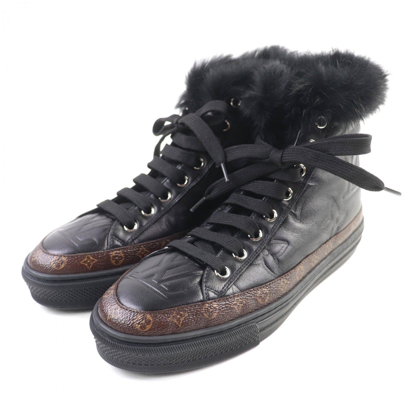 LOUIS VUITTON High cut sneakers leather Black brown Stellar line 36