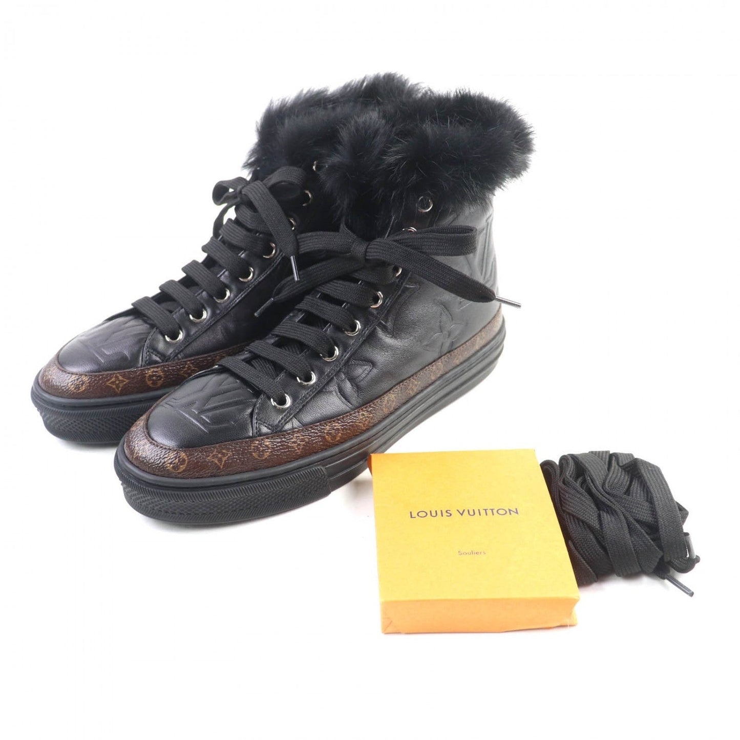 LOUIS VUITTON High cut sneakers leather Black brown Stellar line 36