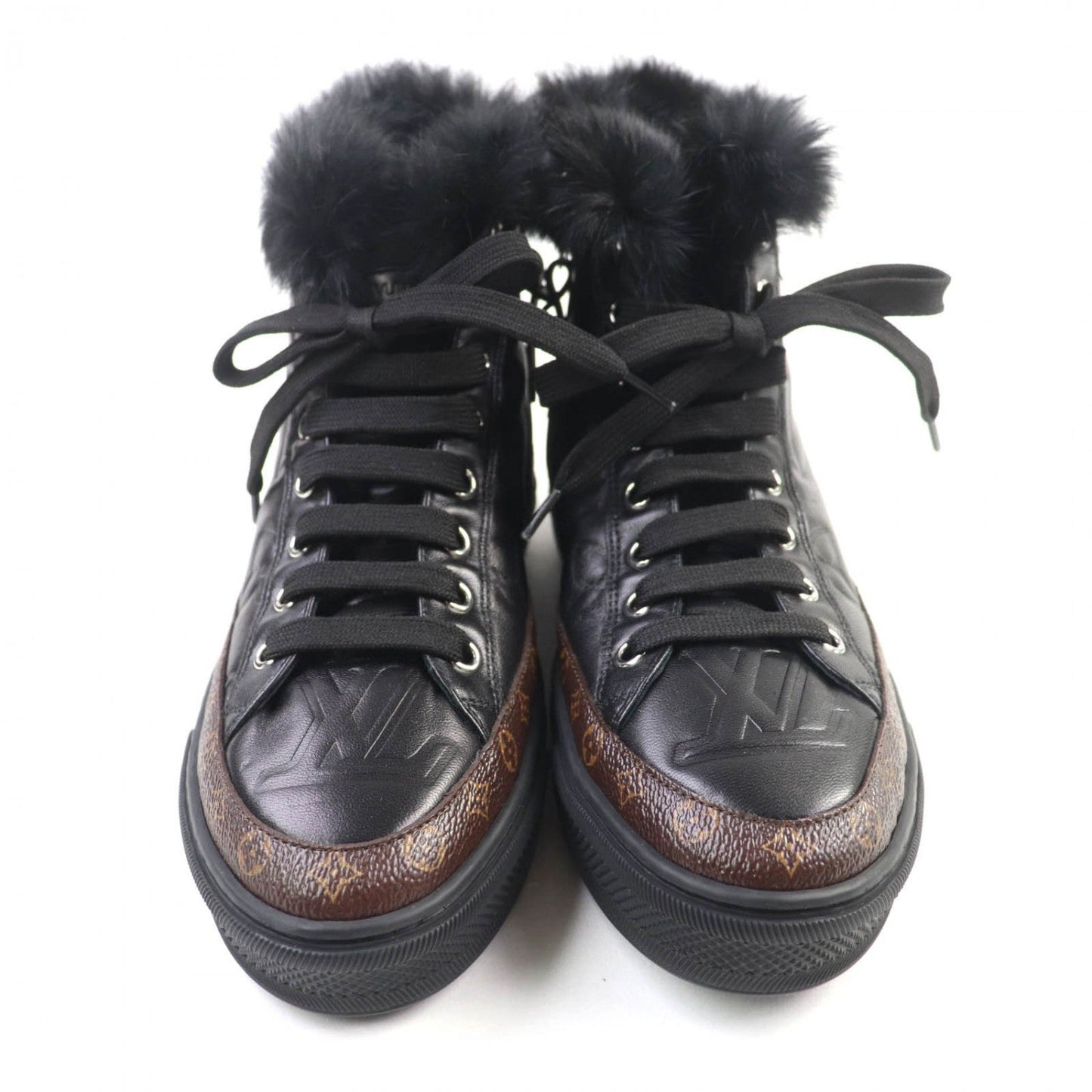 LOUIS VUITTON High cut sneakers leather Black brown Stellar line 36
