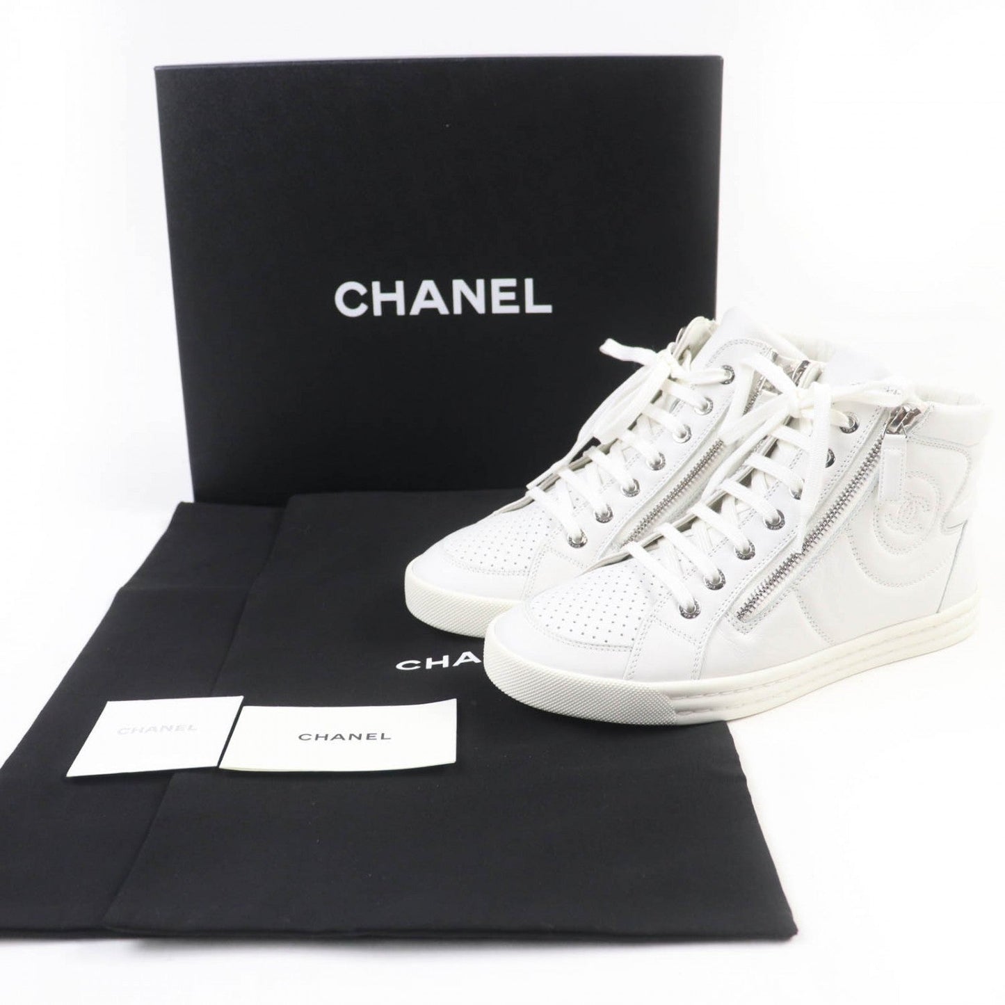 CHANEL High cut sneakers 14C G29689 leather white 36