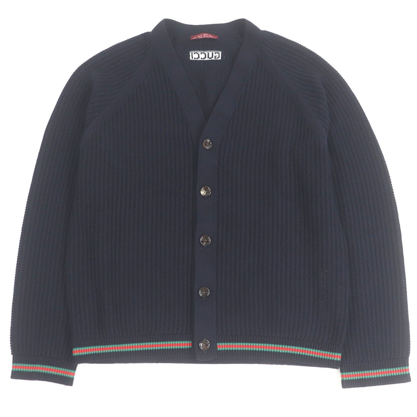 GUCCI cardigan 788009 cotton Navy Cotton jersey knit cardigan with Web stripe L