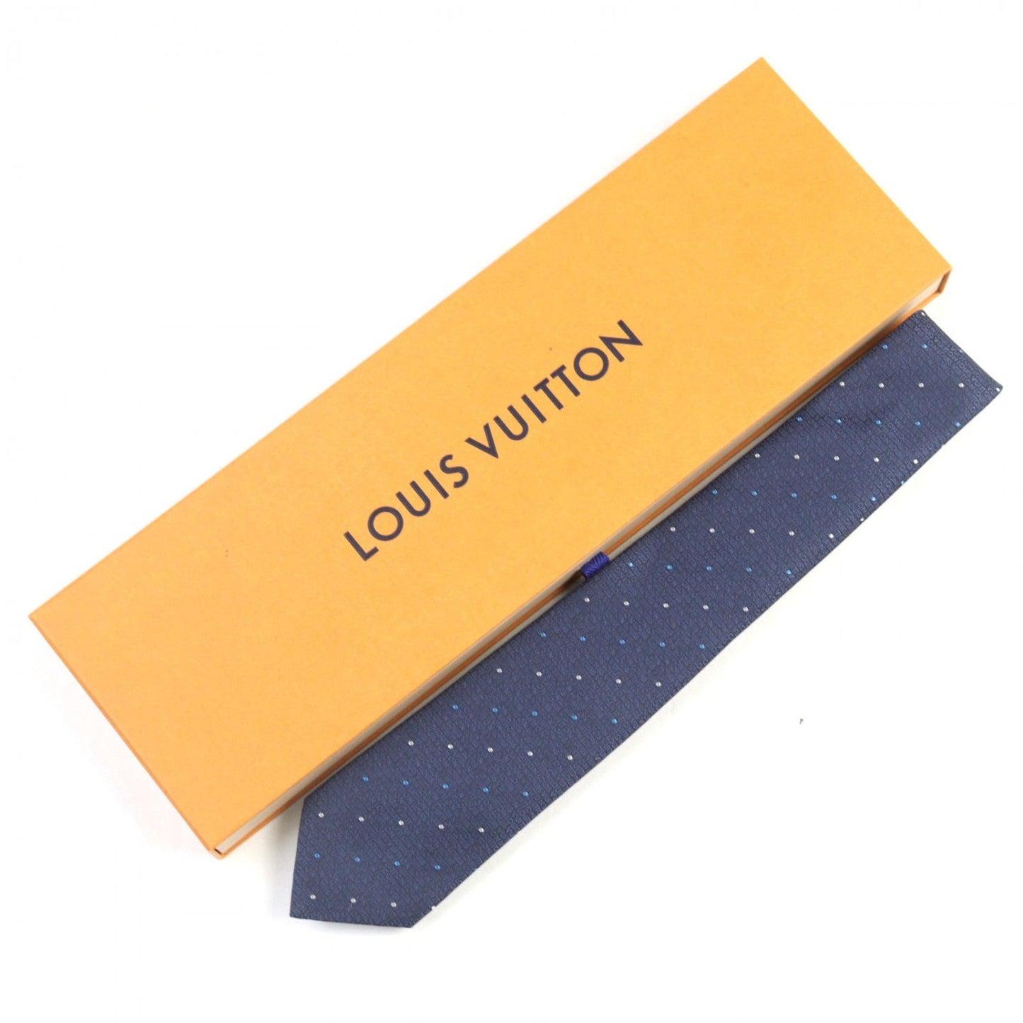 LOUIS VUITTON tie M78045 silk Navy type Cravate LV Signature 148Ã7cm