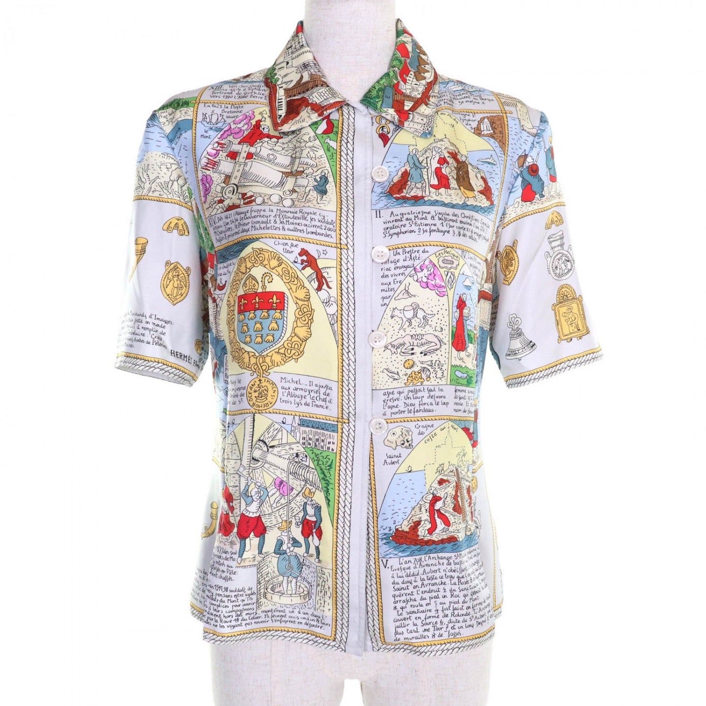 HERMES Short sleeve shirt silk Multi Mont Saint-Michel 38